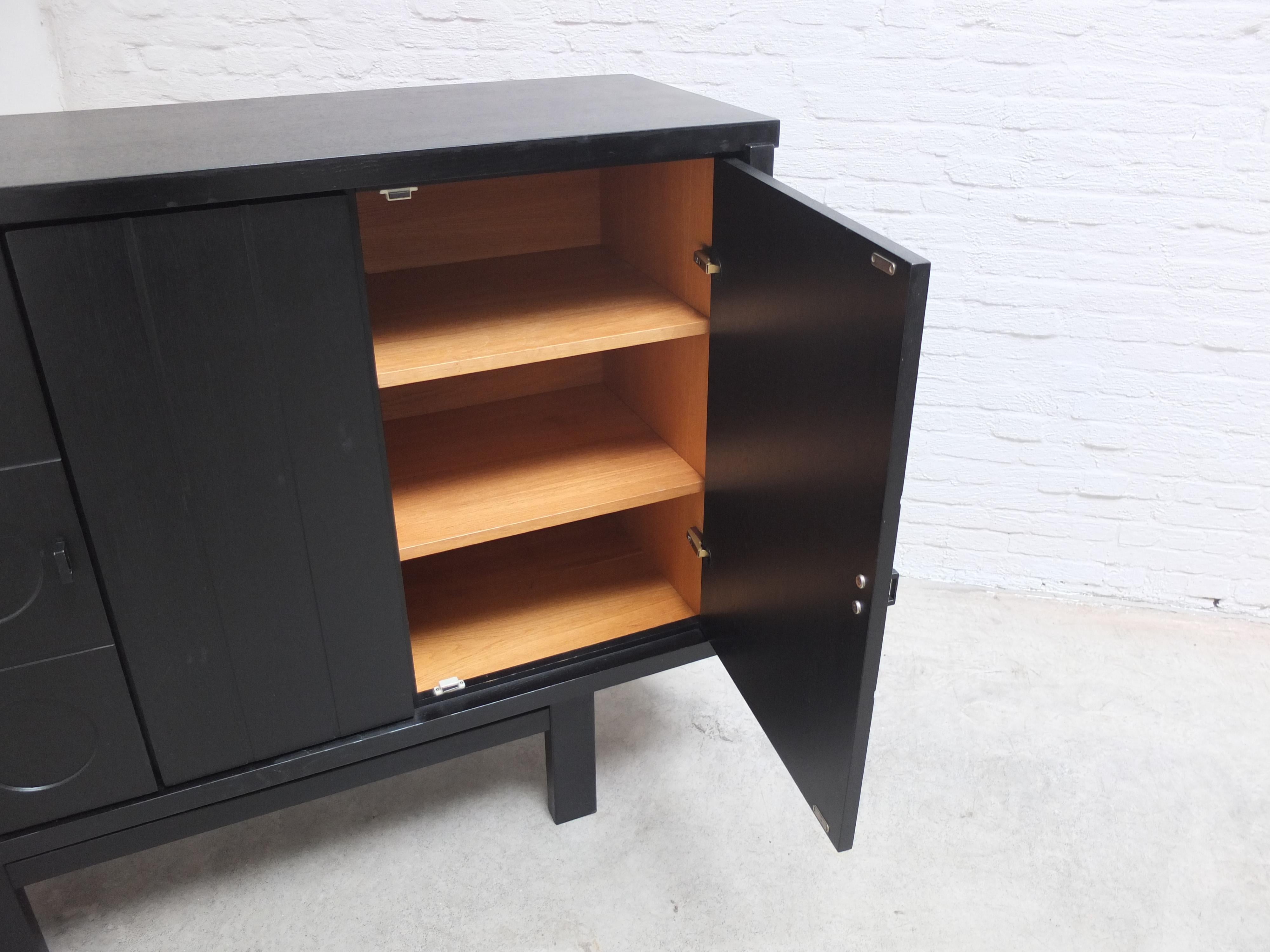 Belgian Graphical Cabinet in Black Stained Oak, 1970s For Sale 8