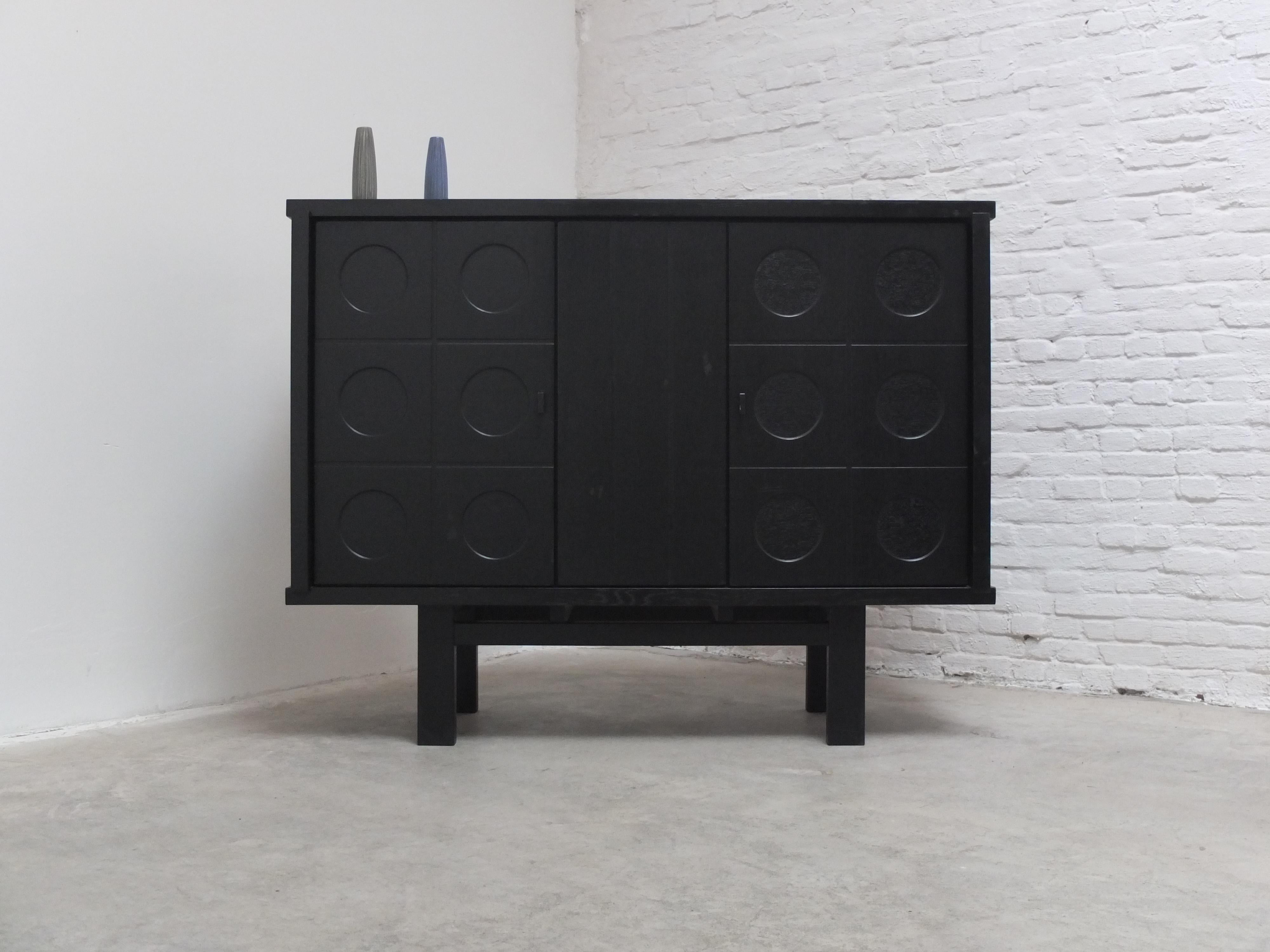 Belgian Graphical Cabinet in Black Stained Oak, 1970s For Sale 9