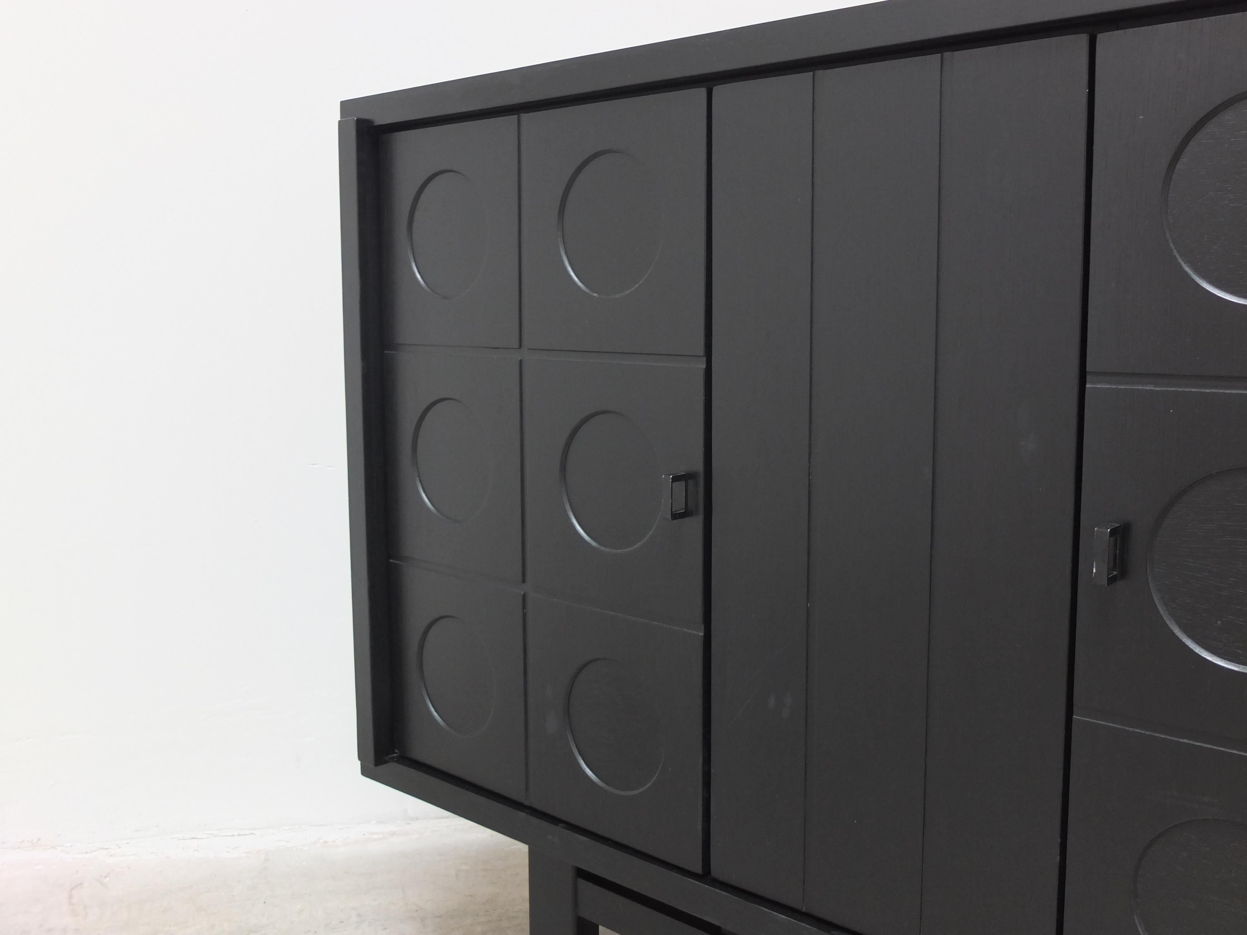 Belgian Graphical Cabinet in Black Stained Oak, 1970s For Sale 1