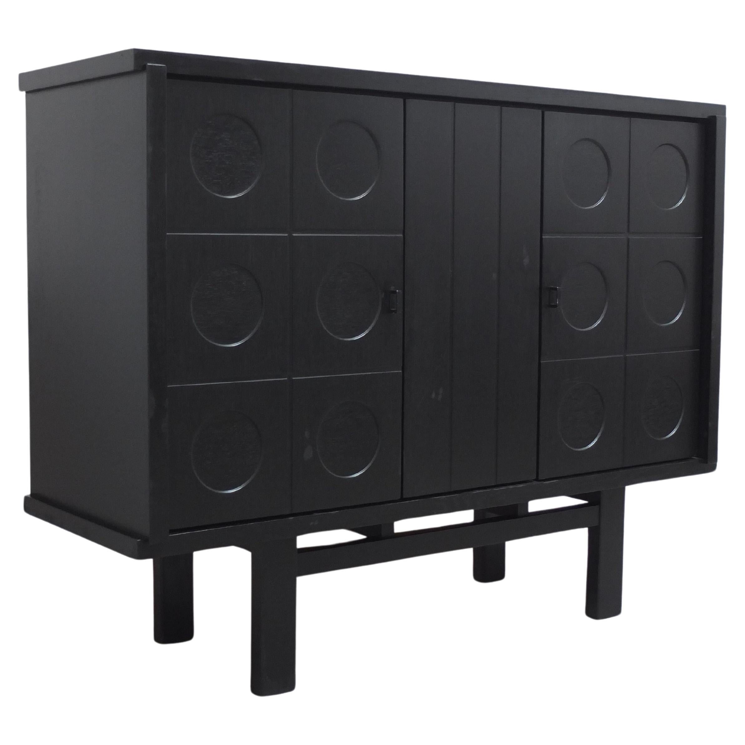 Belgian Graphical Cabinet in Black Stained Oak, 1970s For Sale