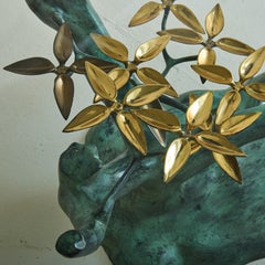 Belgian Green Bonsai Coffee Table with Brass Accents by Willy Daro, 1970s