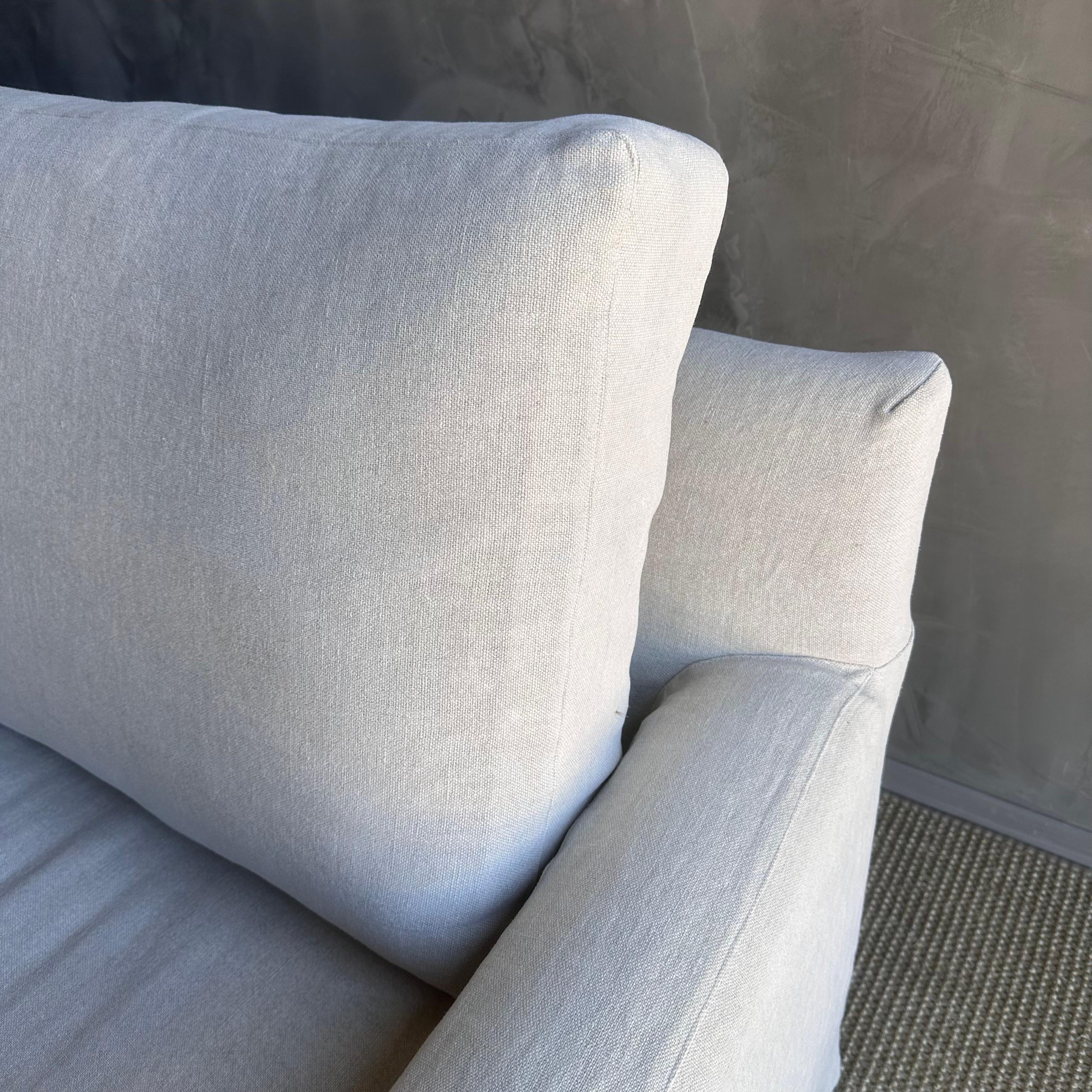 Belgian Greige Linen Slip Covered Square Arm Sofa with Down Cushions 3