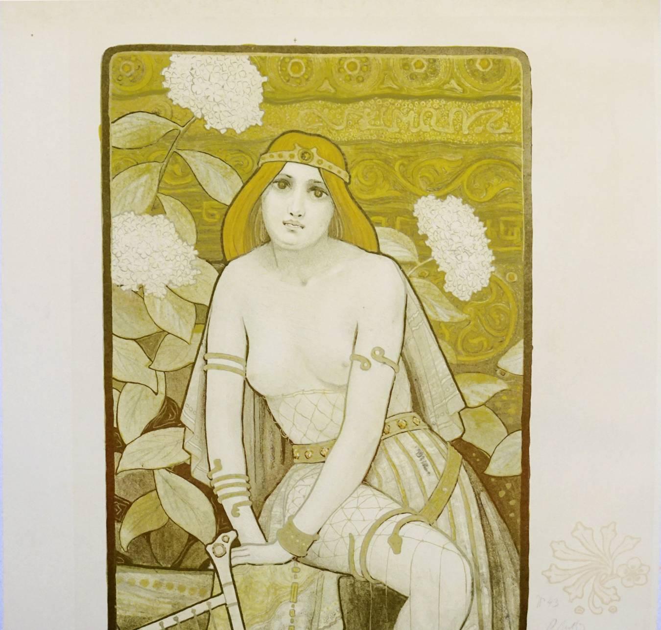 Late 19th Century Belgian Hand-Signed Art Nouveau Decorative Panel ‘Salomé’ by Paul Berthon, 1898 For Sale