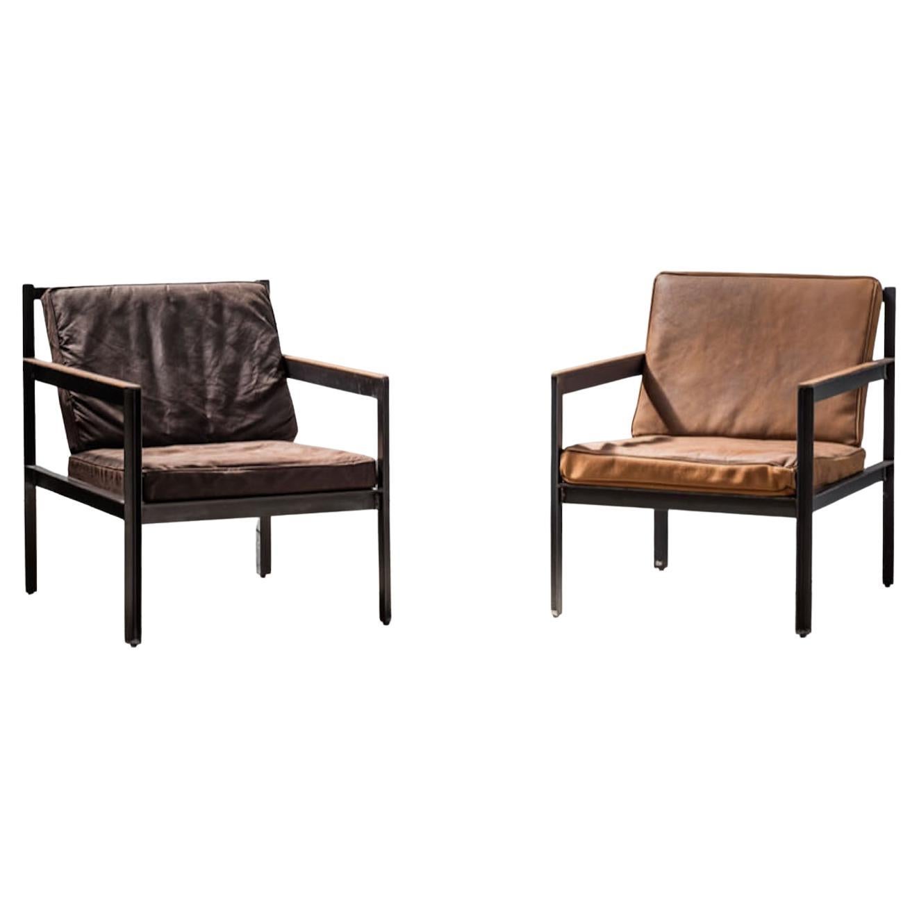 Sillón Cargo belga hecho a mano en lona encerada marrón oscuro en venta 4