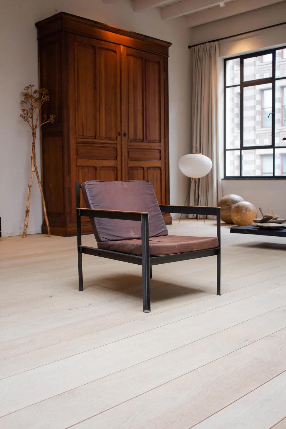 Sillón Cargo belga hecho a mano en lona encerada marrón oscuro en venta 6
