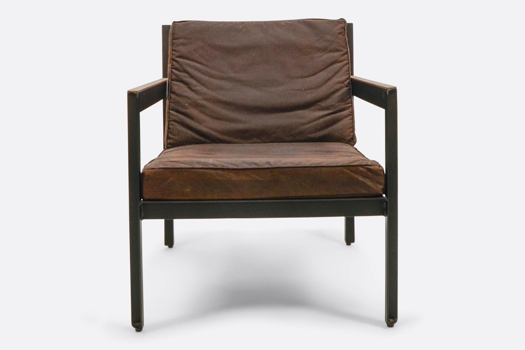 Belgian Handmade Industrialist Armchair in Distressed Cognac Leather For Sale 6