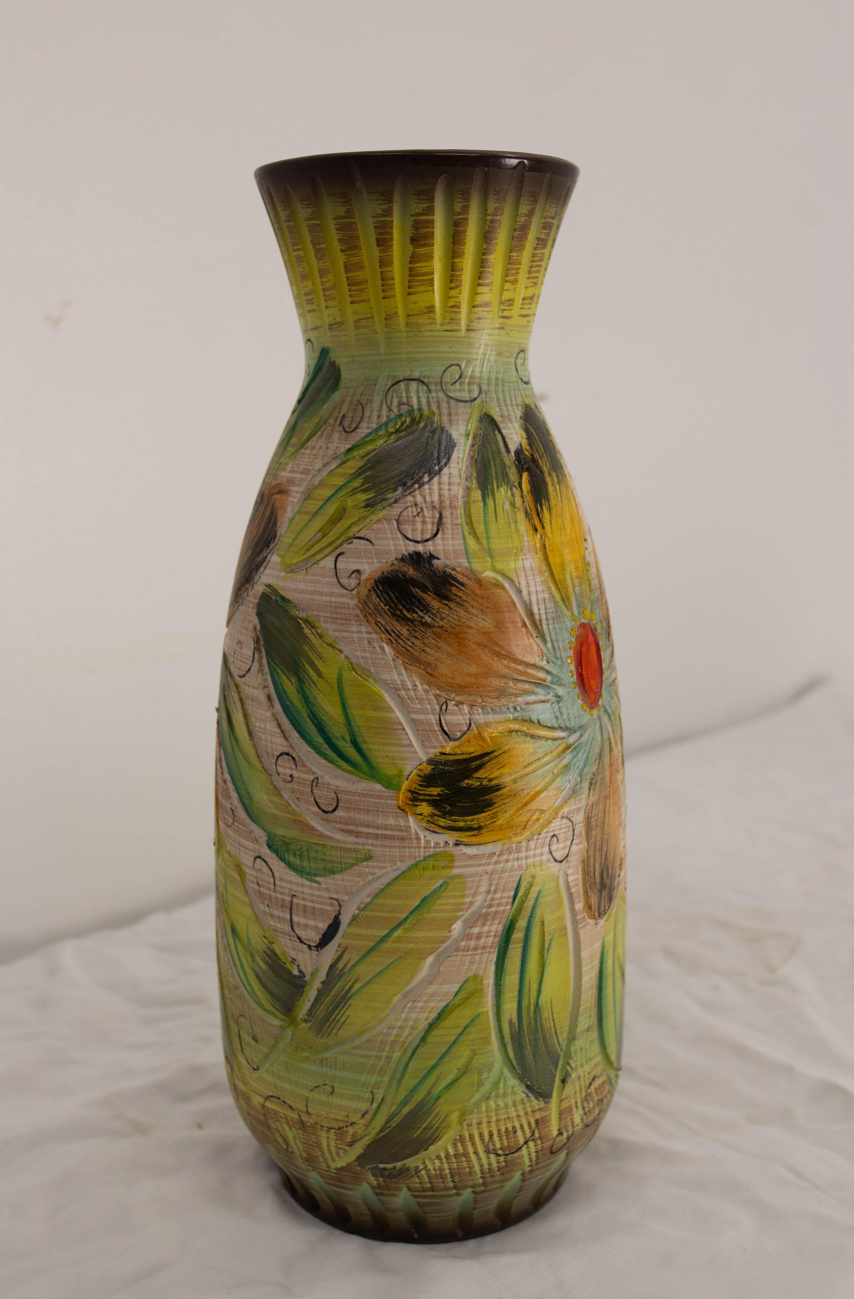Mid-Century Modern Vase belge Hubert Bequet en faïence 20e siècle