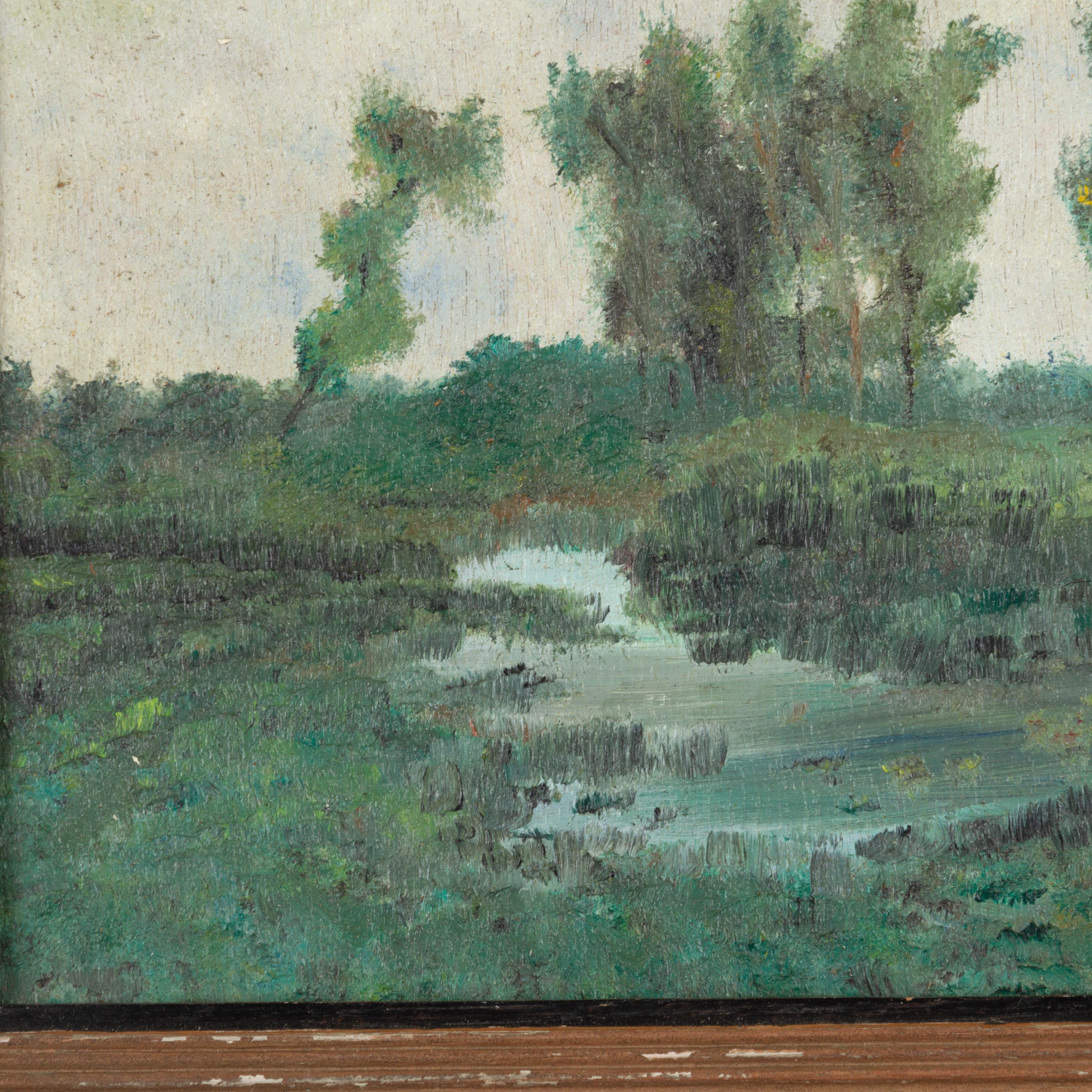 Pintura al óleo de un paisaje impresionista belga en Bueno estado para la venta en Nottingham, GB