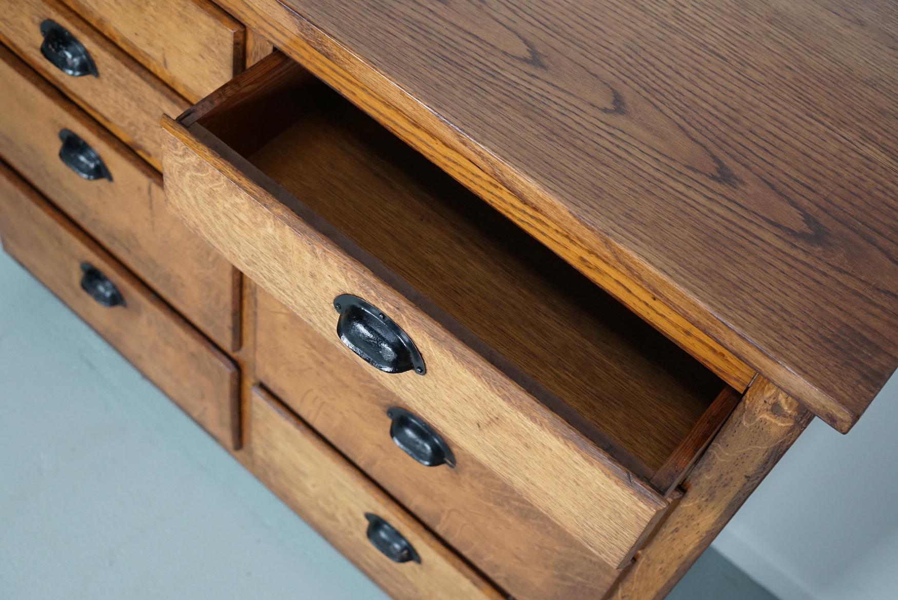 Belgian Industrial Oak Apothecary Cabinet / Bank of Drawers, 1940s For Sale 3