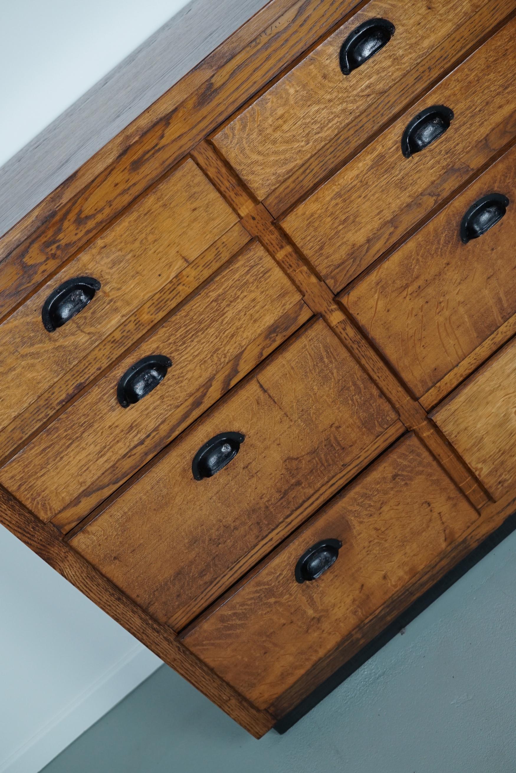 Belgian Industrial Oak Apothecary Cabinet / Bank of Drawers, 1940s For Sale 6