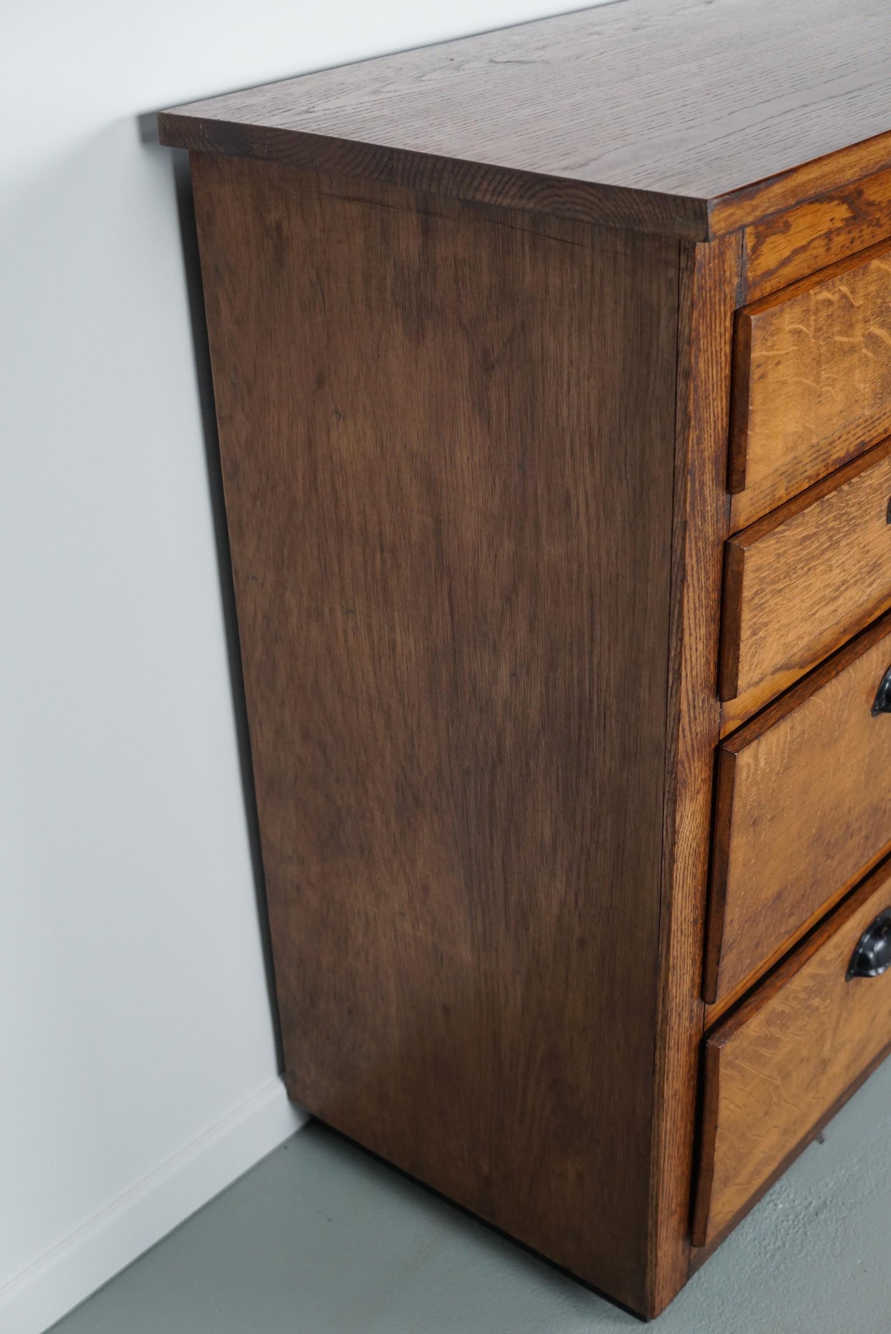 Belgian Industrial Oak Apothecary Cabinet / Bank of Drawers, 1940s For Sale 7