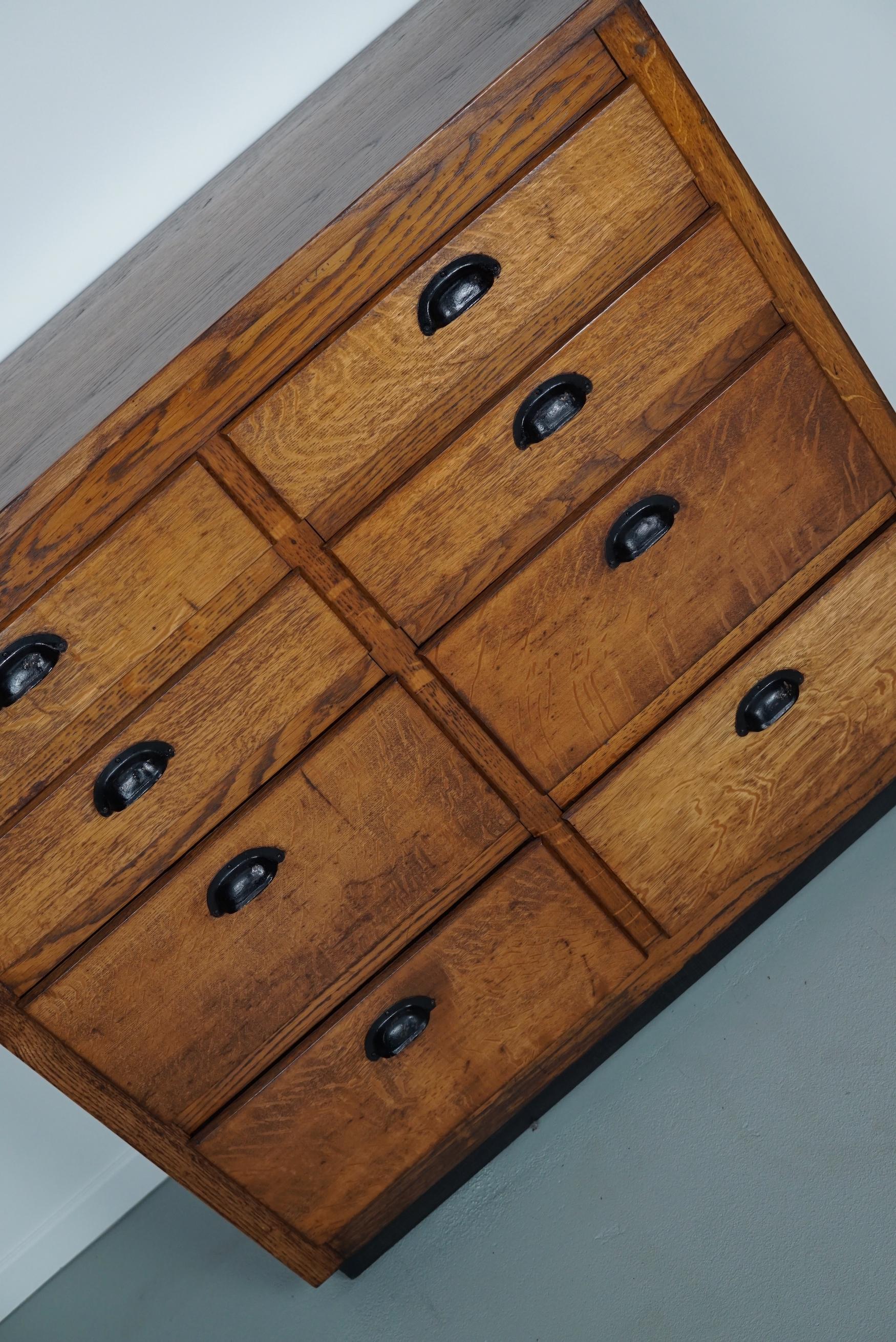 Belgian Industrial Oak Apothecary Cabinet / Bank of Drawers, 1940s For Sale 10