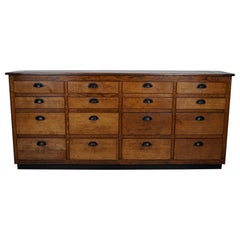 Belgian Industrial Oak Apothecary Cabinet / Bank of Drawers, 1940s
