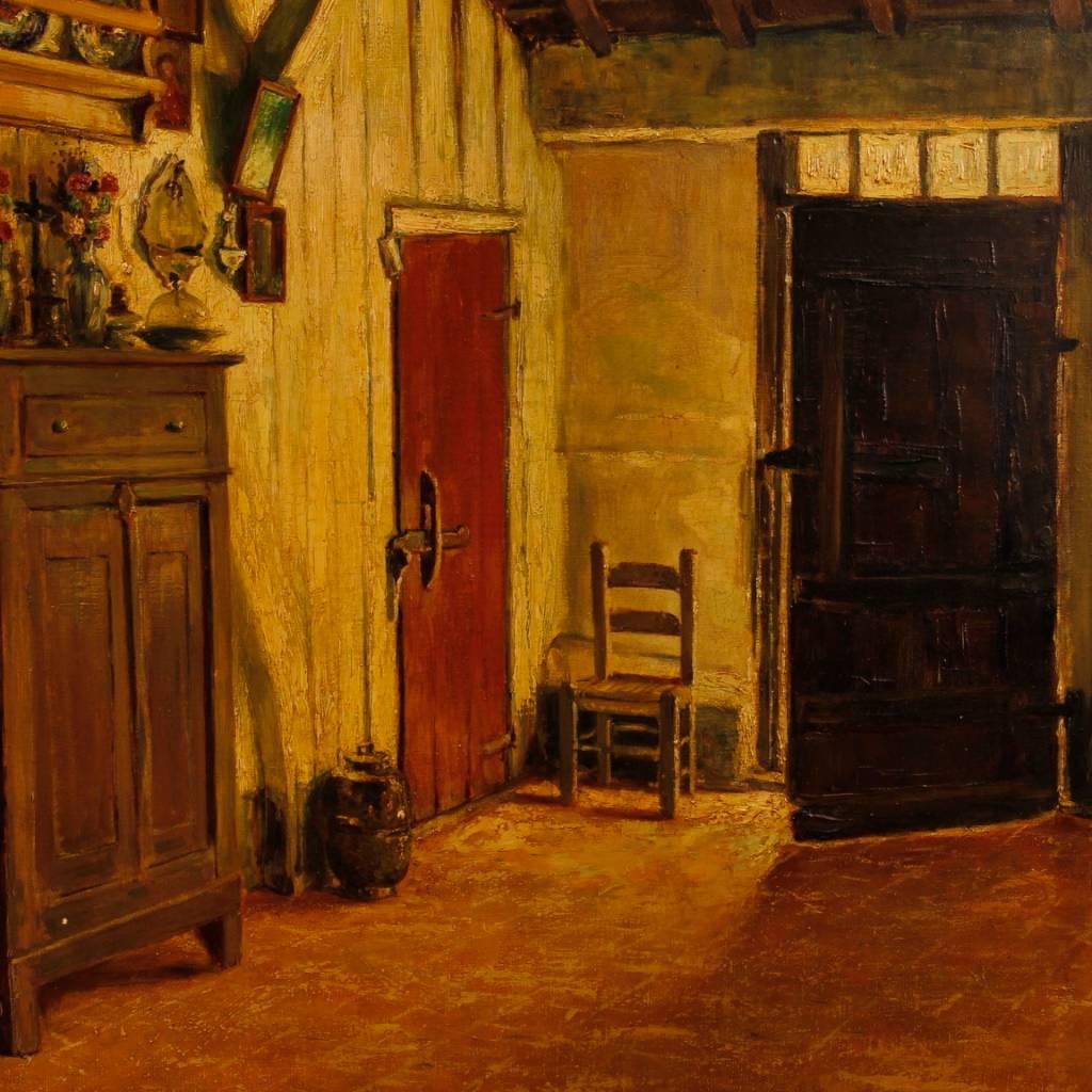 20th Century Belgian Interior Scene Painting Oil on Canvas Signed by Pieter Stobbaerts