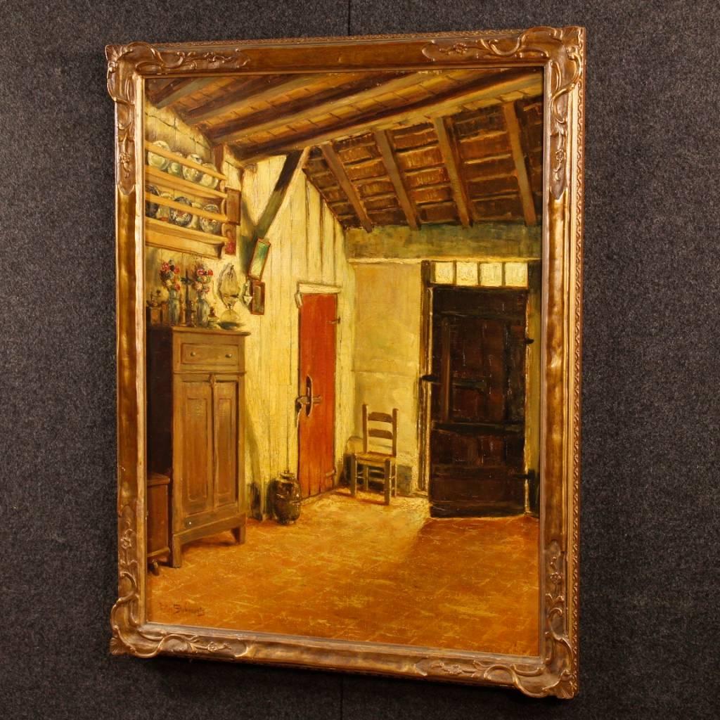 Belgian Interior Scene Painting Oil on Canvas Signed by Pieter Stobbaerts 5