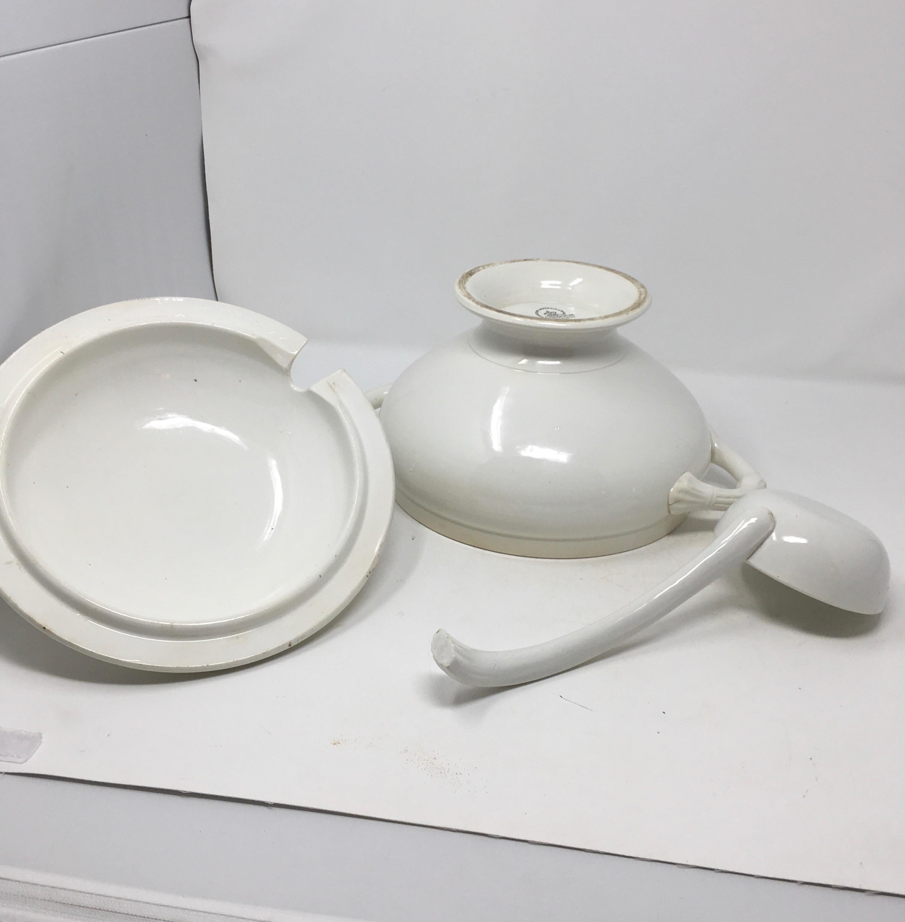 Belgian Ironstone Soup Tureen with Lid and Ladle 1
