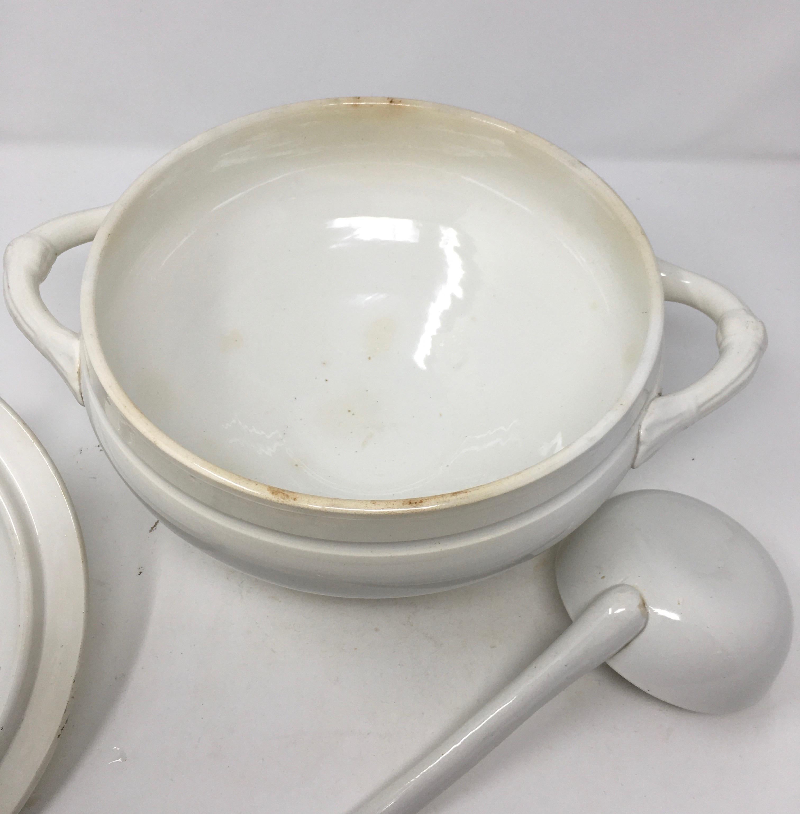 Belgian Ironstone Soup Tureen with Lid and Ladle 3