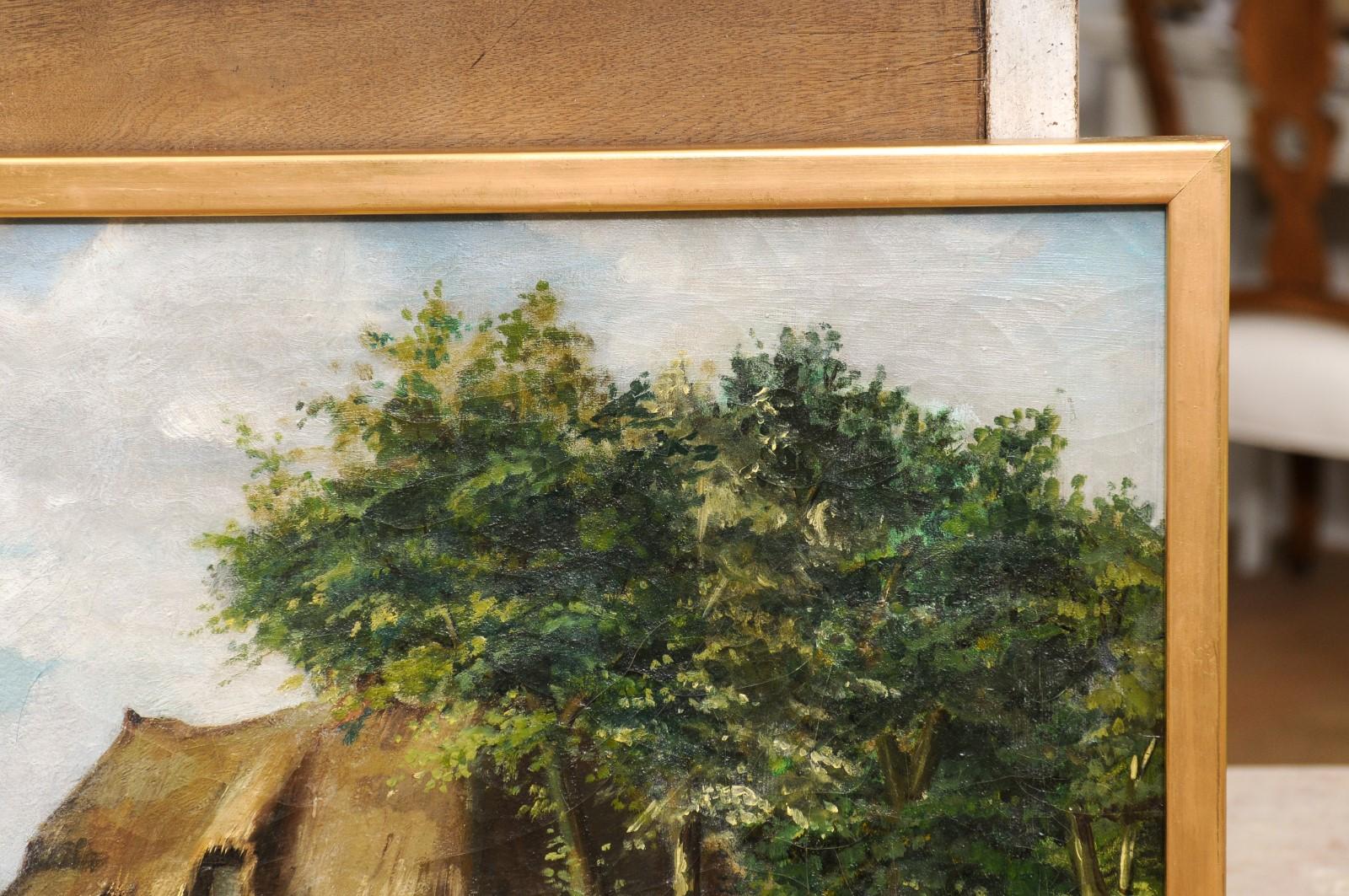 Belgian Julien T'felt 1890s Gilt Framed Oil Painting Depicting a Farmyard Scene For Sale 5