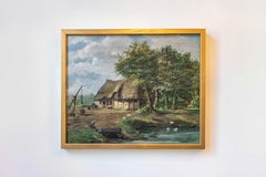 Belgian Julien T'felt 1890s Gilt Framed Oil Painting Depicting a Farmyard Scene