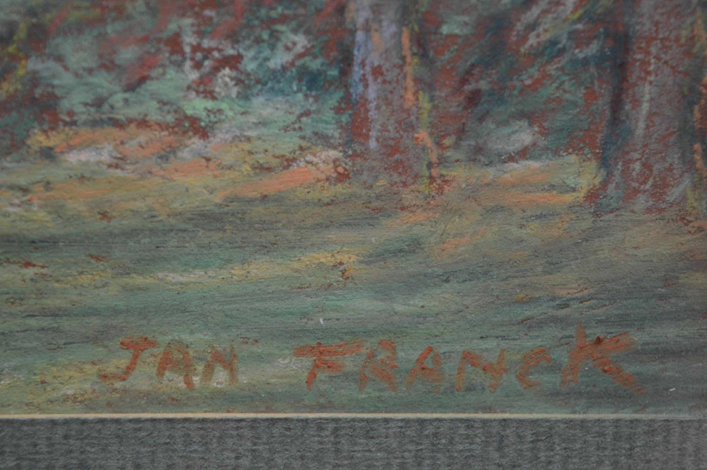Belgian Land Scape Chalk Drawing by Jan Franck, circa 1950 In Good Condition For Sale In Antwerp, BE