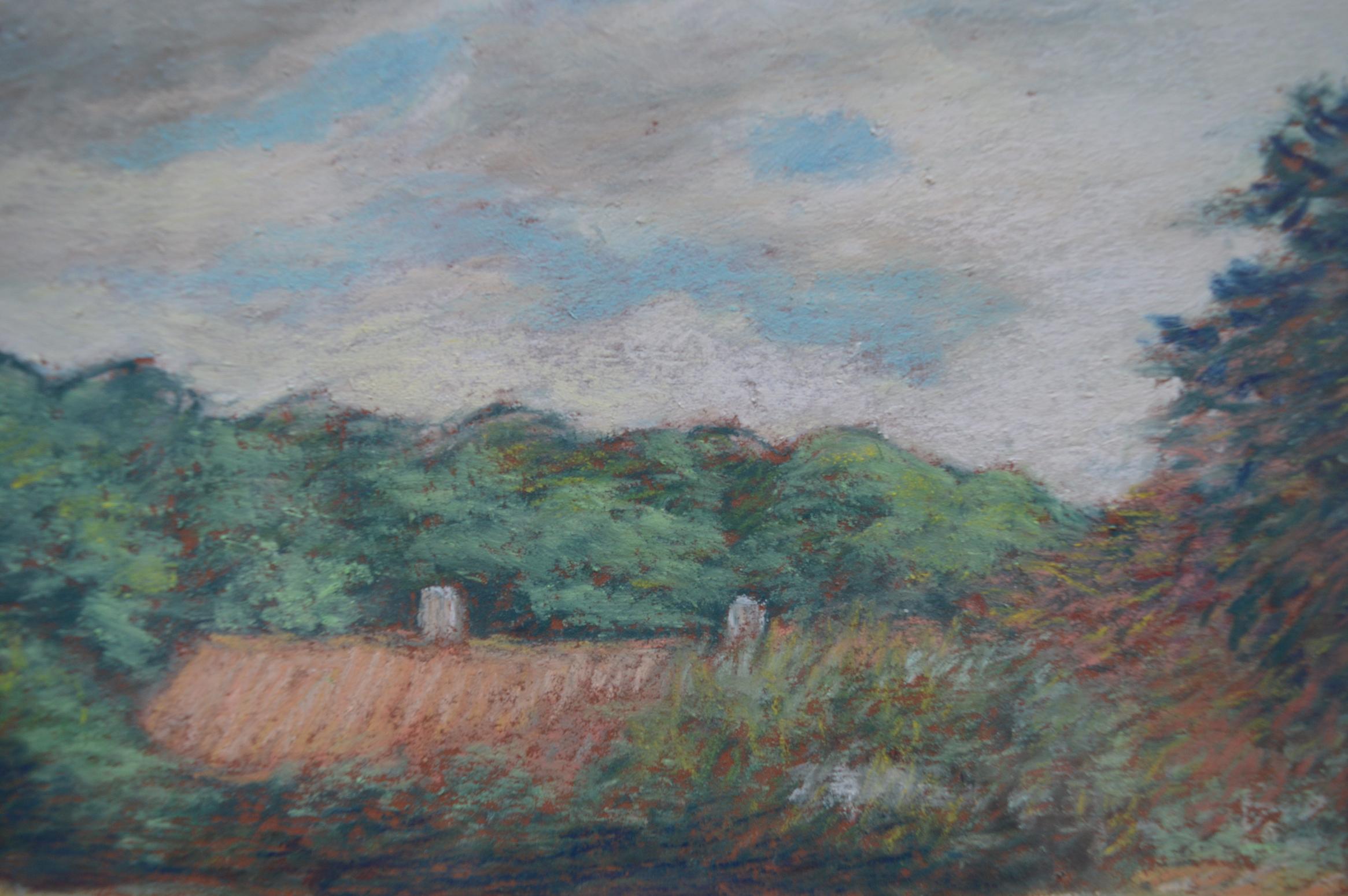 20th Century Belgian Land Scape Chalk Drawing by Jan Franck, circa 1950 For Sale