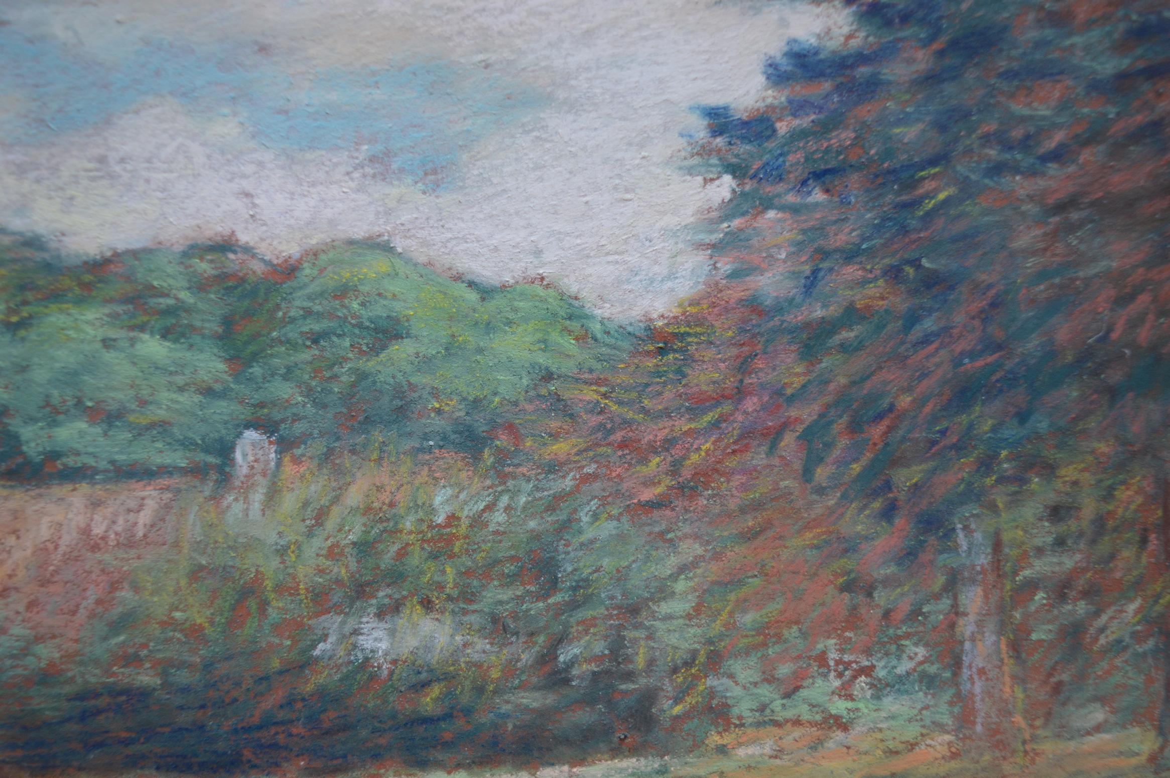 Belgian Land Scape Chalk Drawing by Jan Franck, circa 1950 For Sale 1