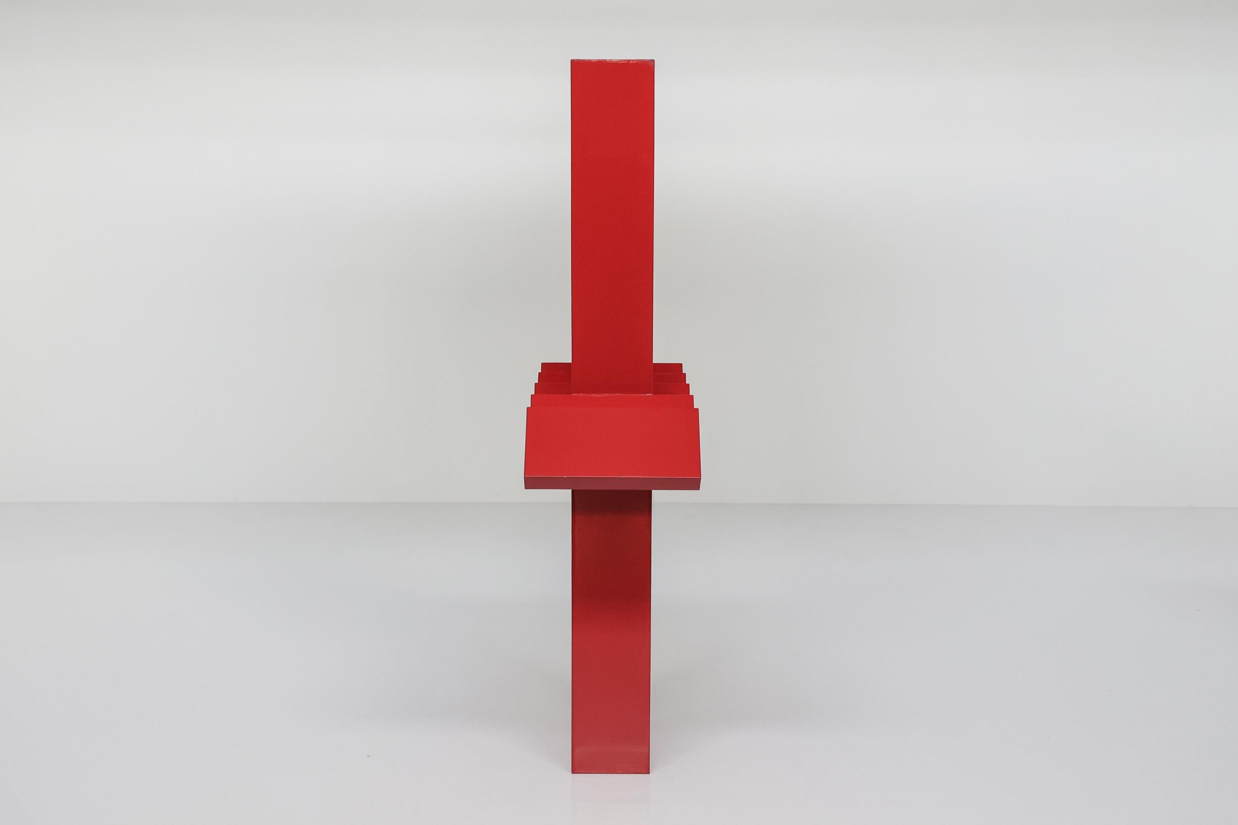Lacquered Red Abstract Post-Modern Sculpture, Hic & Nunc Belgian Artworks, 1989 For Sale