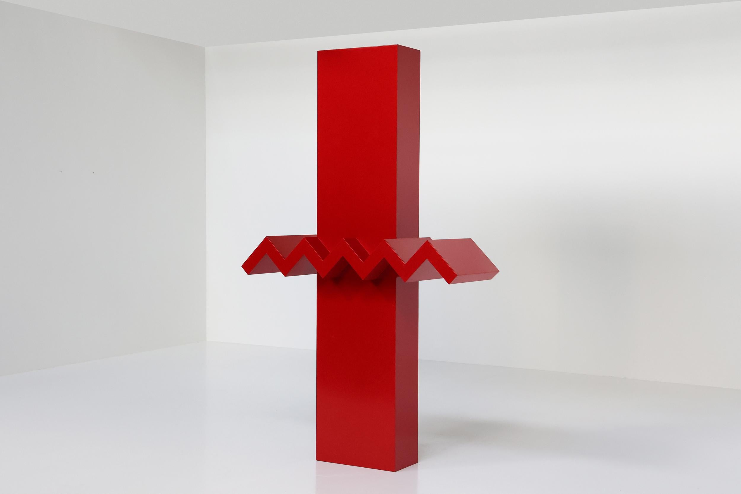 Steel Red Abstract Post-Modern Sculpture, Hic & Nunc Belgian Artworks, 1989 For Sale