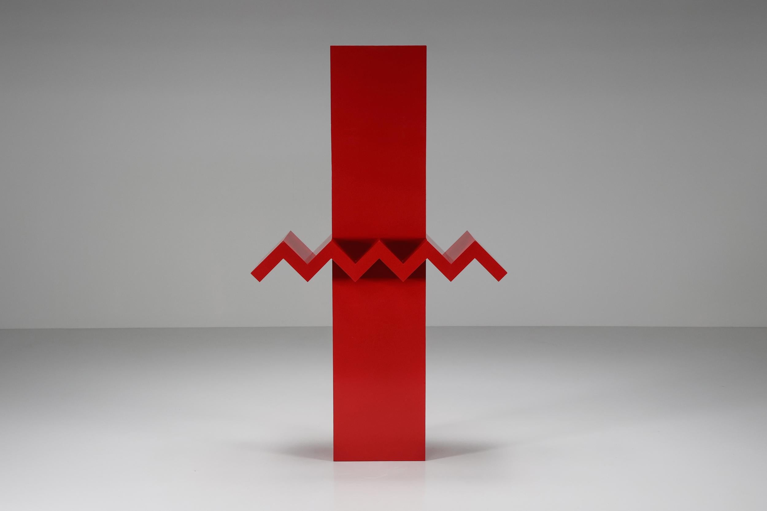 Red Abstract Post-Modern Sculpture, Hic & Nunc Belgian Artworks, 1989 For Sale 1