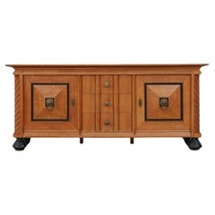Belgisches Sideboard im späten Art déco Stil aus massiver Eiche und Messingdetails