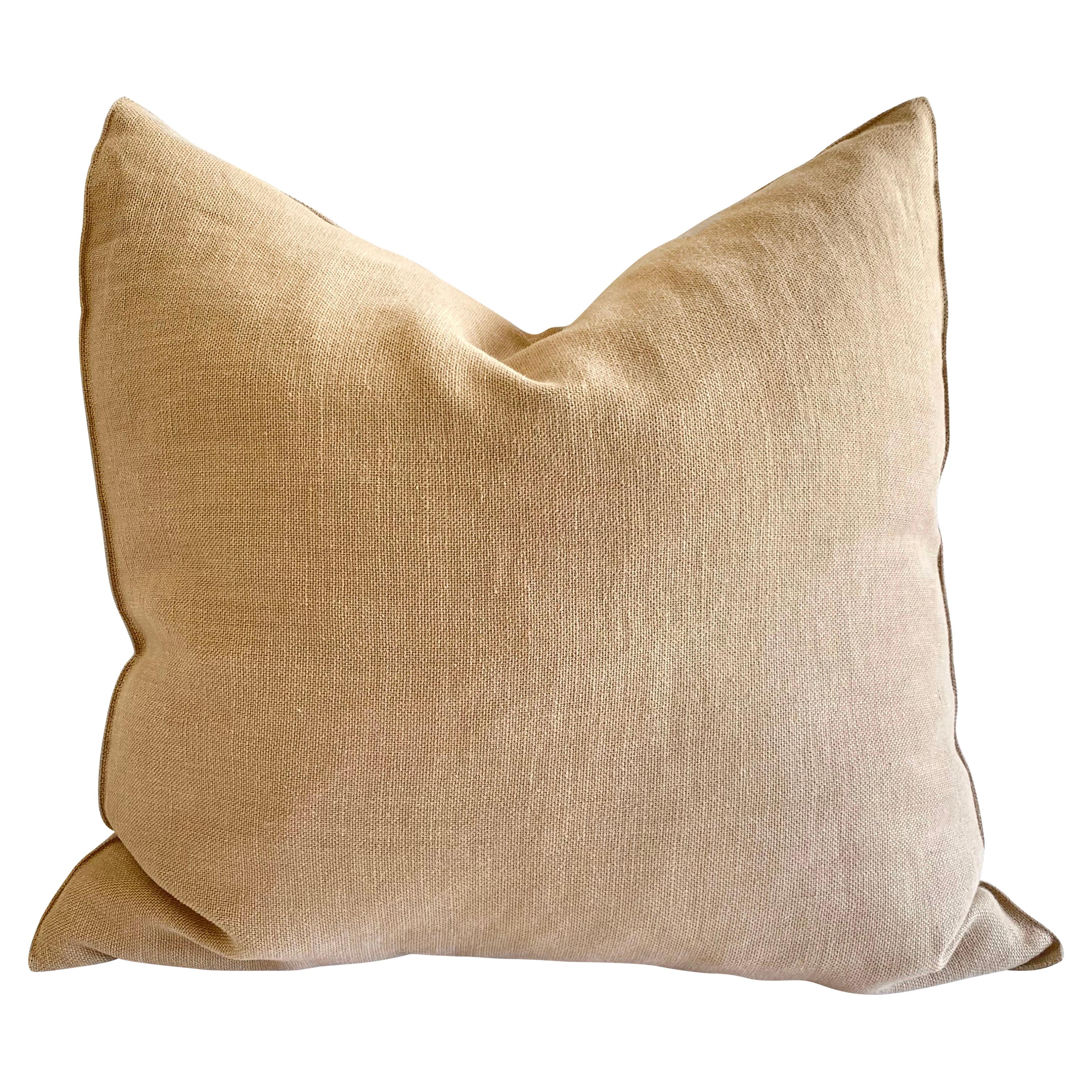 Belgian Linen Accent Pillow Cover in Nude Apricot Color For Sale