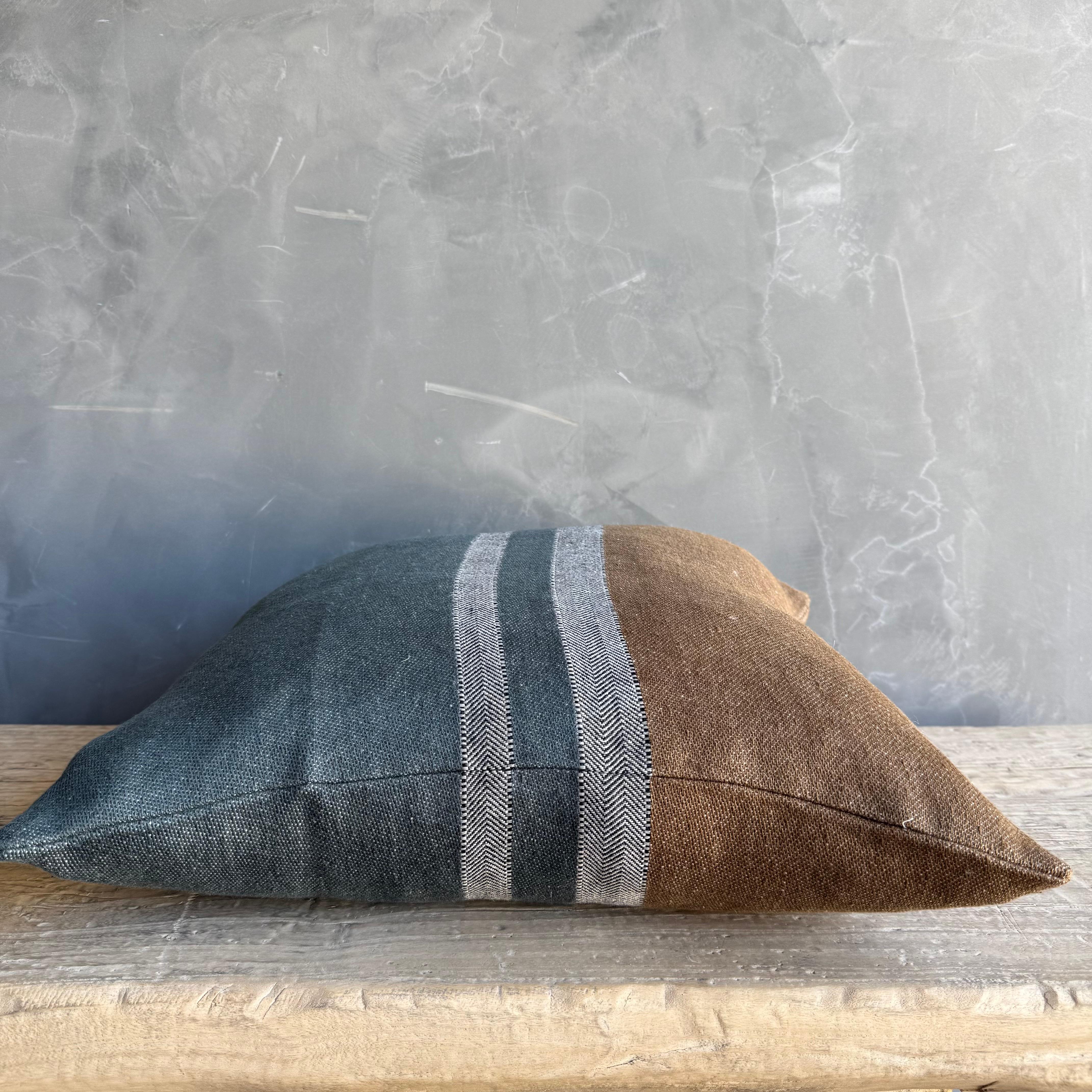 Belgian Linen Aloutte Pillow with Stripes Includes Down Feather Insert For Sale 1