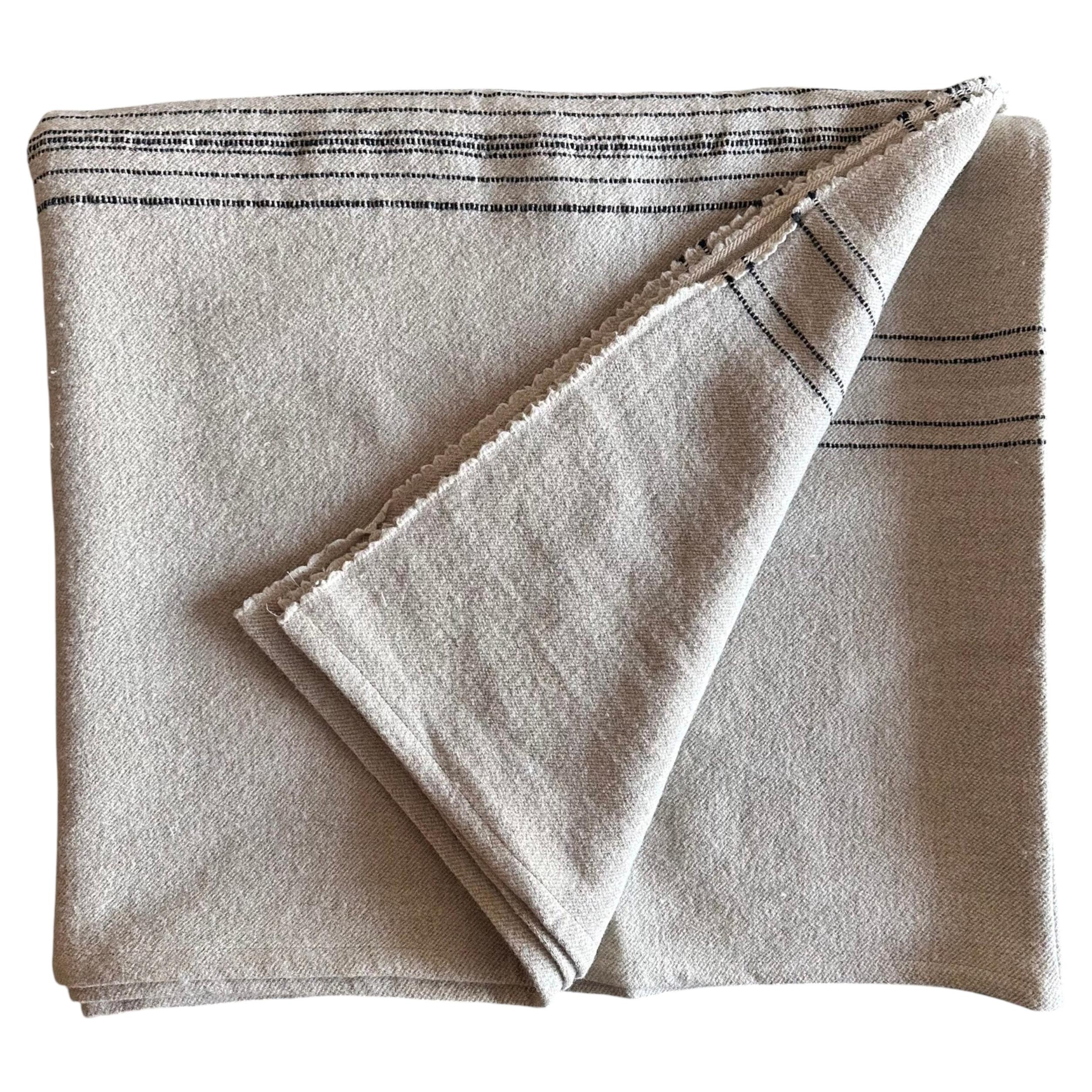 Belgian Linen and Wool Blanket Natural with Black Stripes