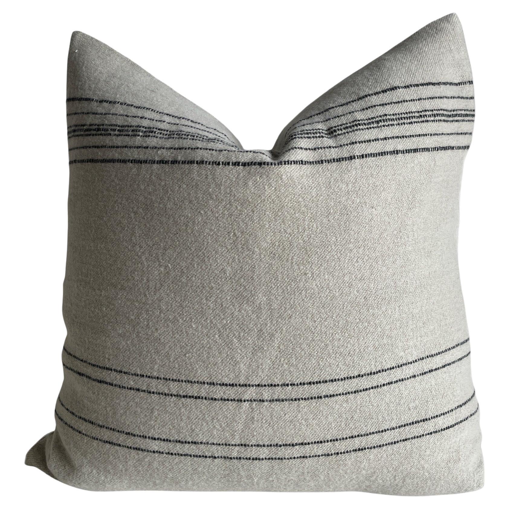 Belgian Linen and Wool Oversize Pillow Cover in Oatmeal and Coal For Sale