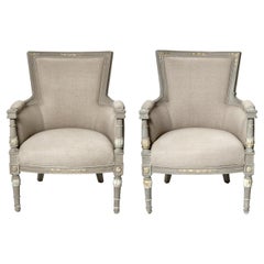 Belgian Linen Berege Chairs, a Pair