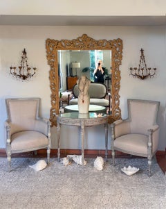 Hand-carved Italian Berege Chairs in Natural Linen