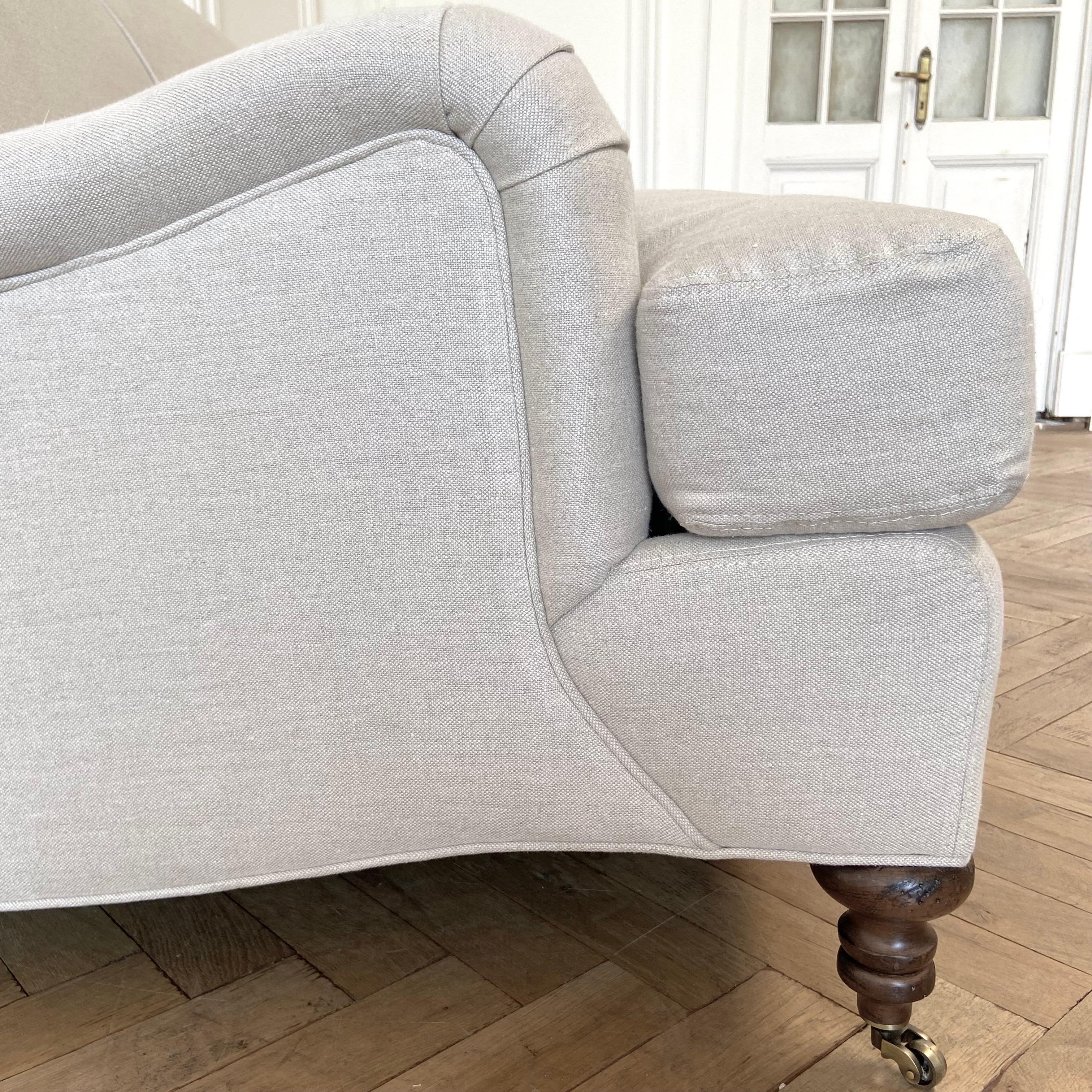 Belgian Linen English Arm Sofa with Down Cushions 2