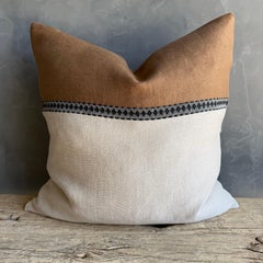 Belgian Linen Euro Pillow in Havane Brown Black and Oat Cover