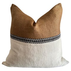 Belgian Linen Euro Pillow in Havane Brown Black and Oat with Down Feather Insert