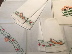 Belgian Linen Four-Piece Church Communion Set Hand Embroidered with Fish