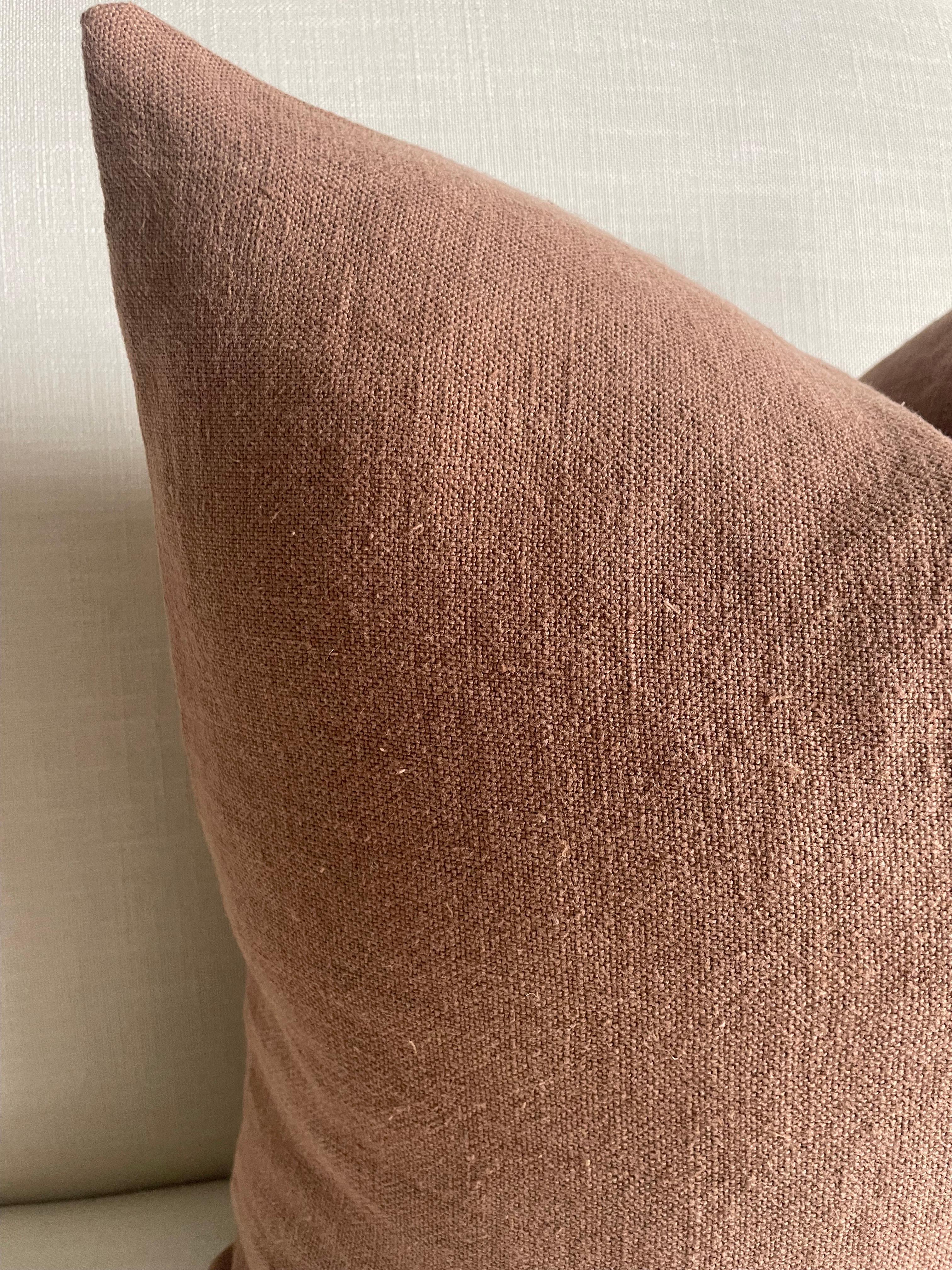 Contemporary Belgian Linen Pillow Cover in Cinnamon For Sale