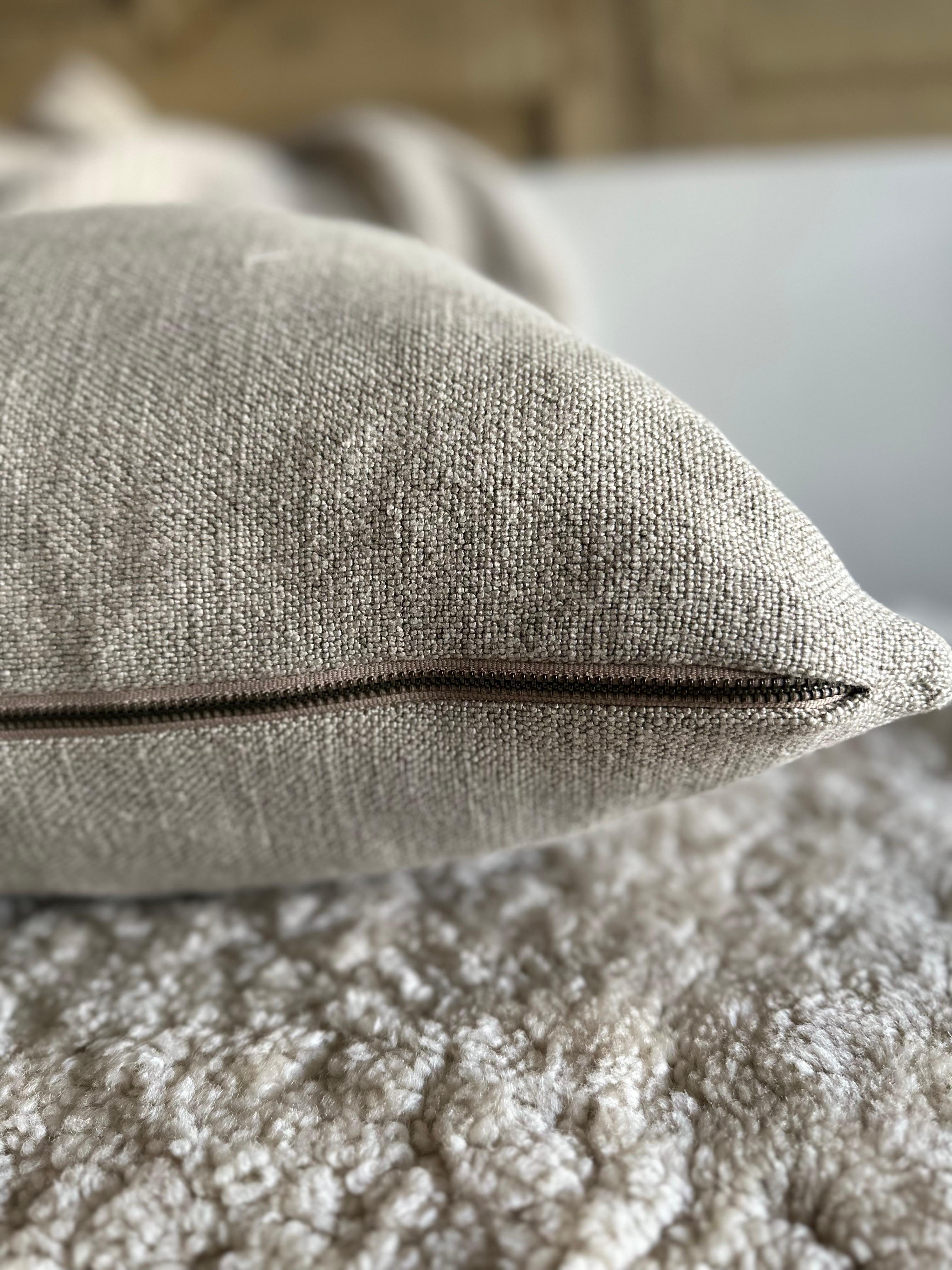 Contemporary Belgian Linen Pillow with Down Insert in Natural  For Sale