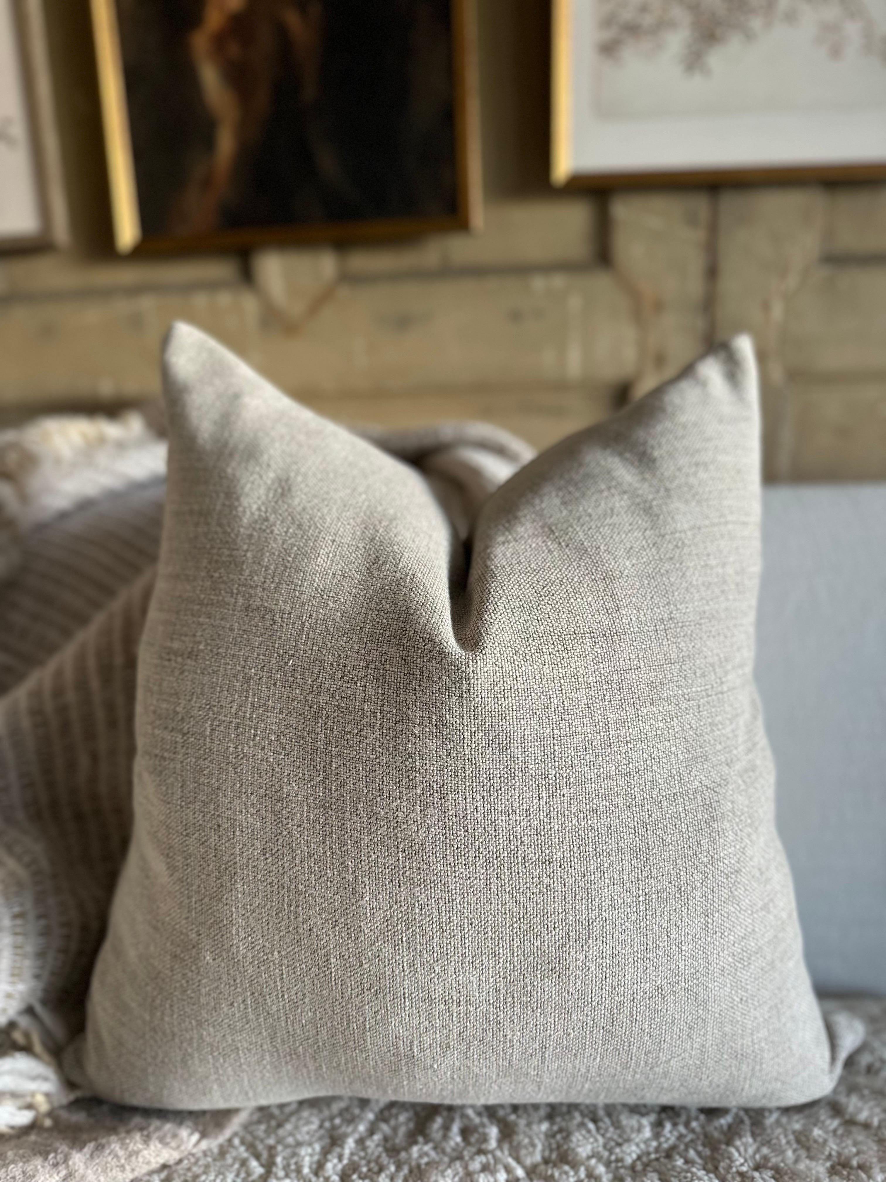 Belgian Linen Pillow with Down Insert in Natural  For Sale 1