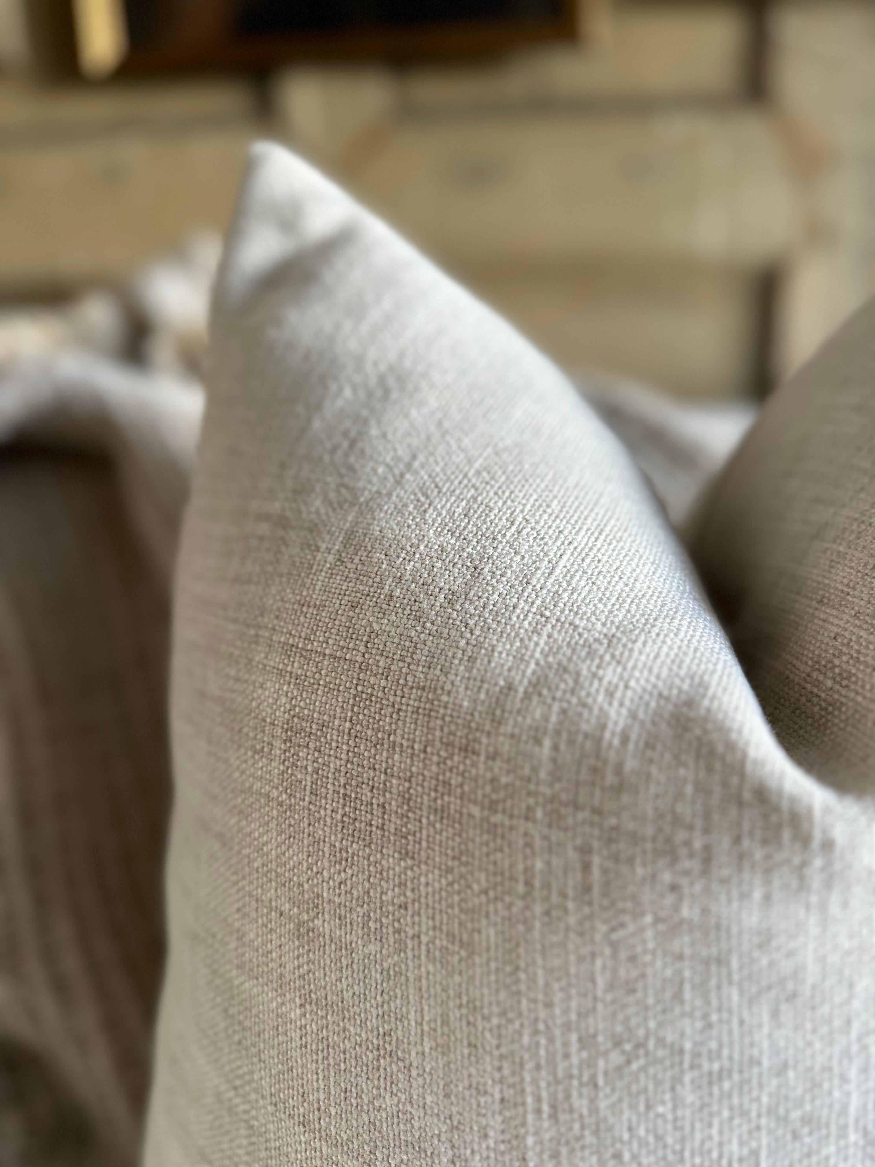 Contemporary Belgian Linen Pillow with Down Insert in Oyster For Sale