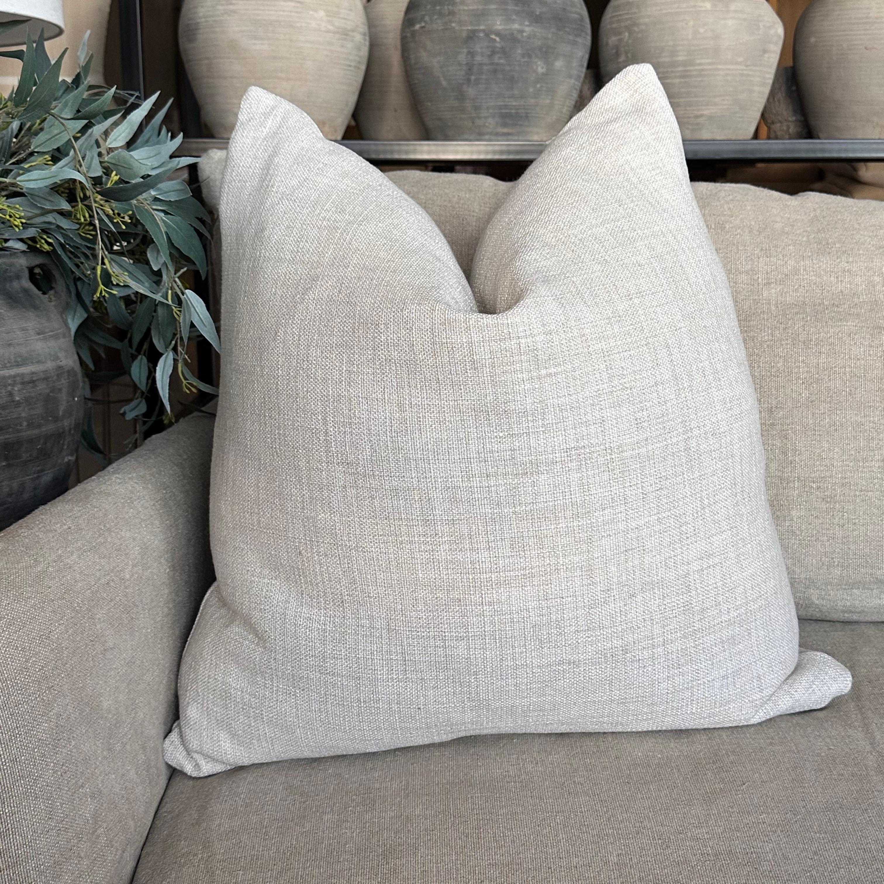 Belgian Linen Pillow with Down Insert in Oyster For Sale 2