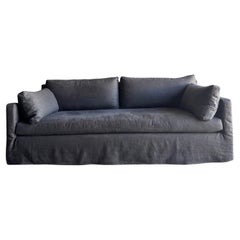 Belgian Linen Slip Covered Square Arm Sofa with Down Cushions