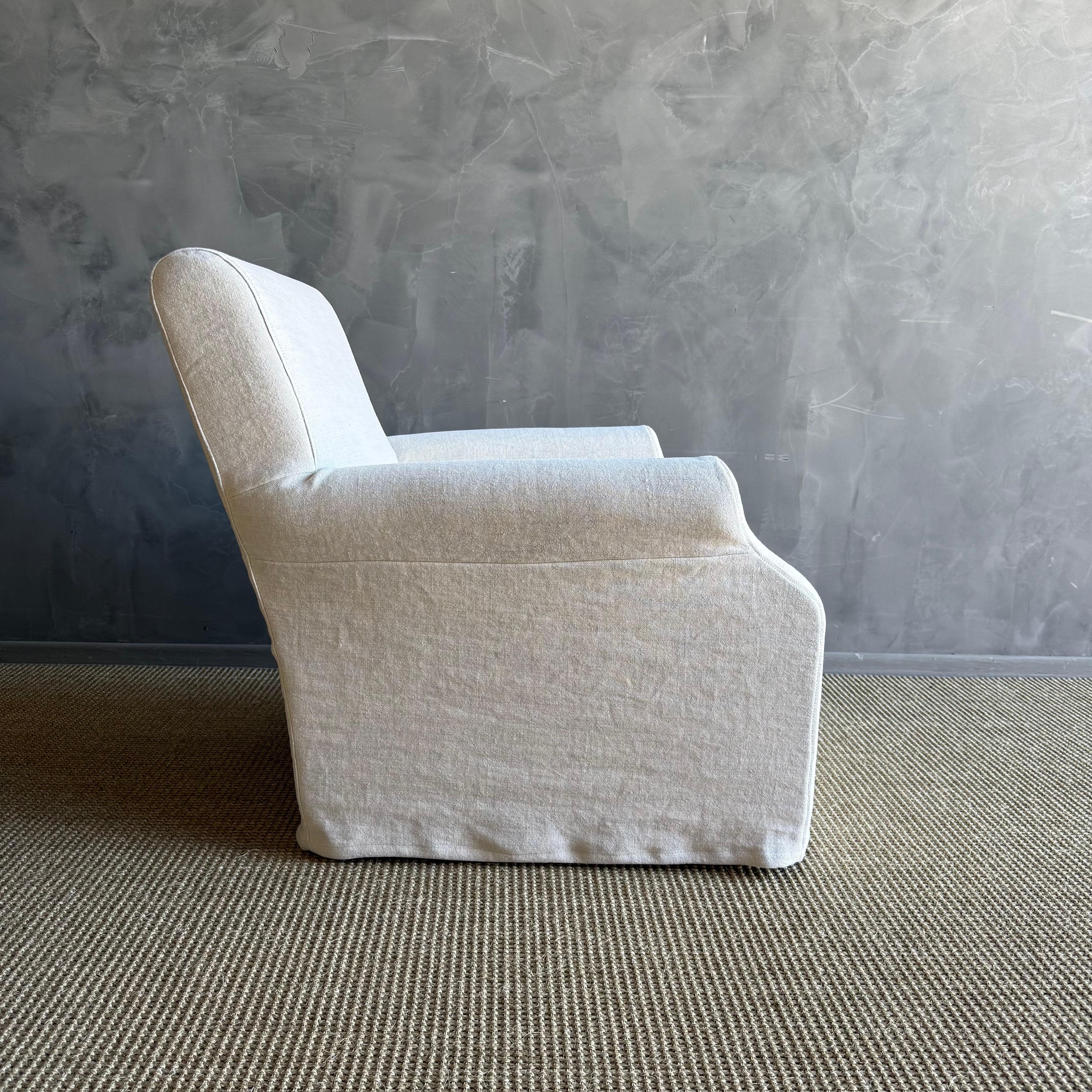 Cotton Belgian Linen Stone Washed Linen Slip Covered Chair For Sale