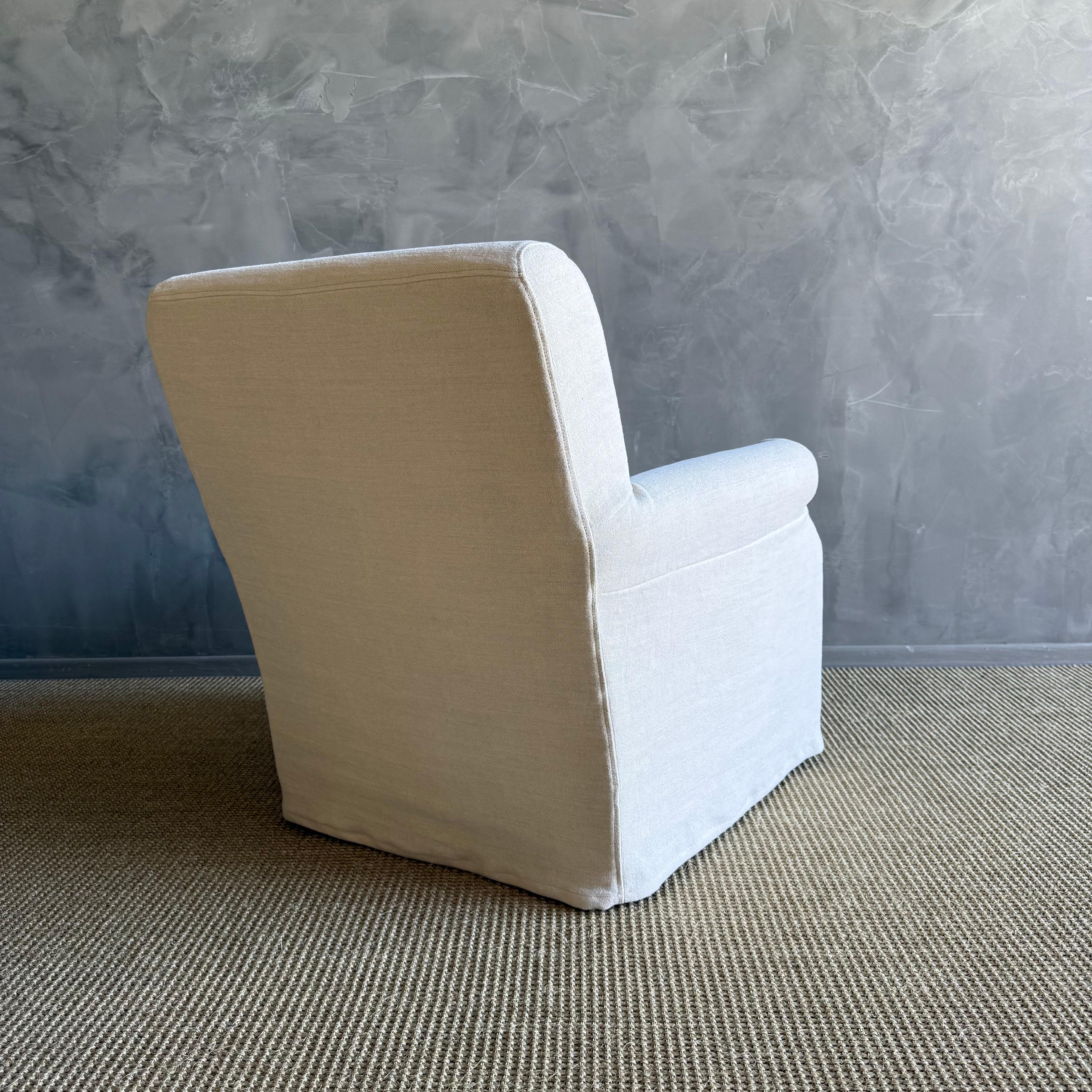 Belgian Linen Stone Washed Linen Slip Covered Chair For Sale 1