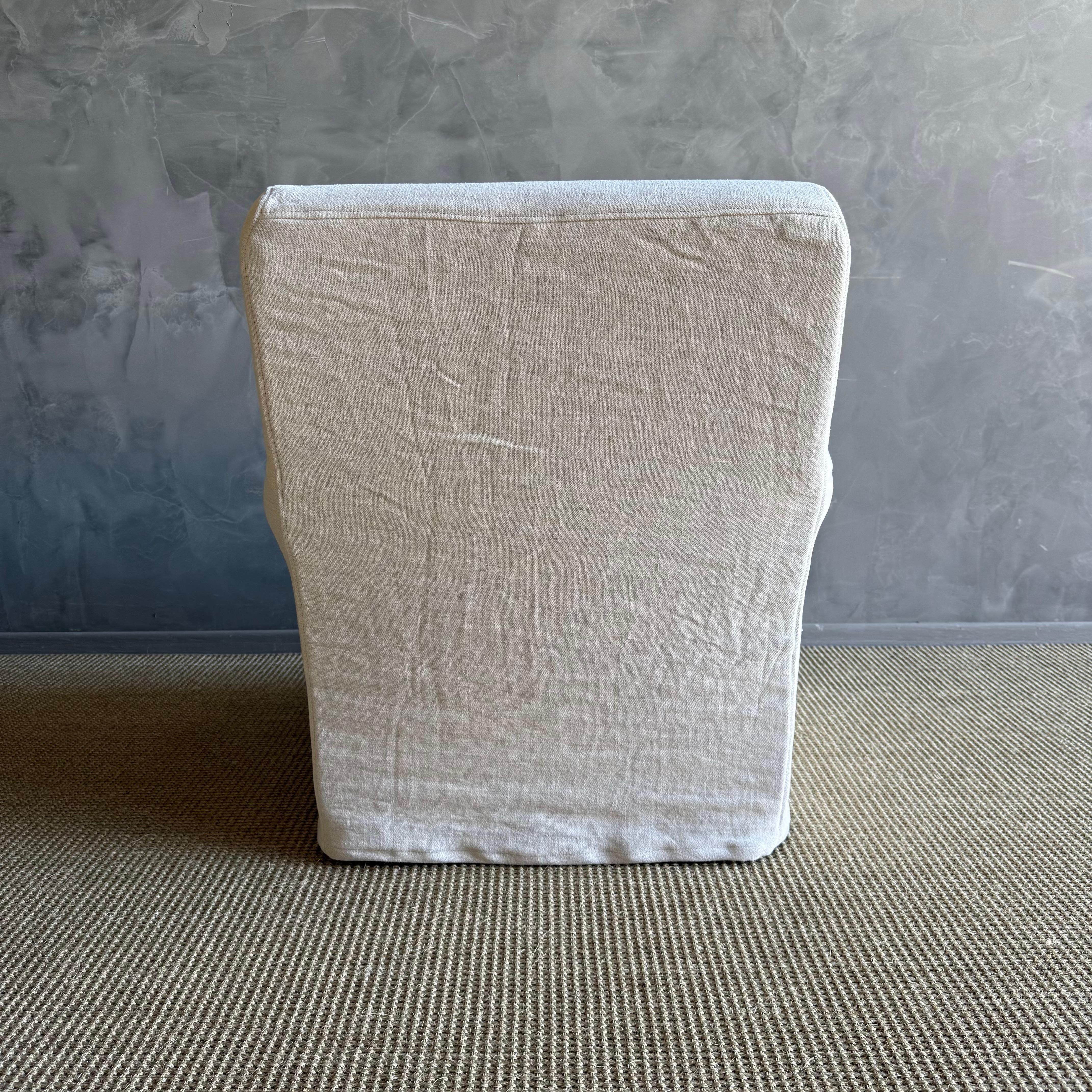 Belgian Linen Stone Washed Linen Slip Covered Chair For Sale 2
