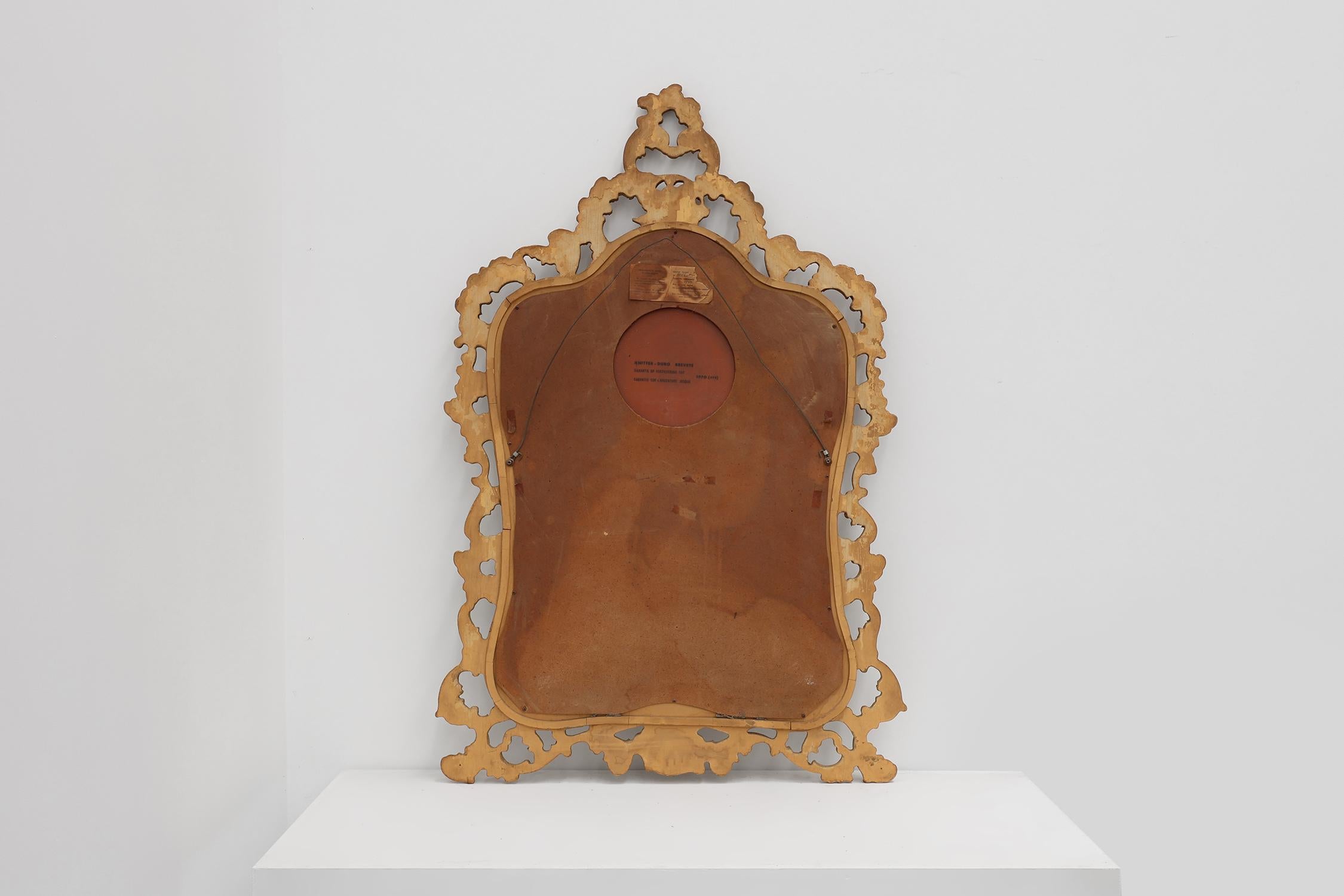 Miroir doré baroque belge de style Louis XV avec Label 